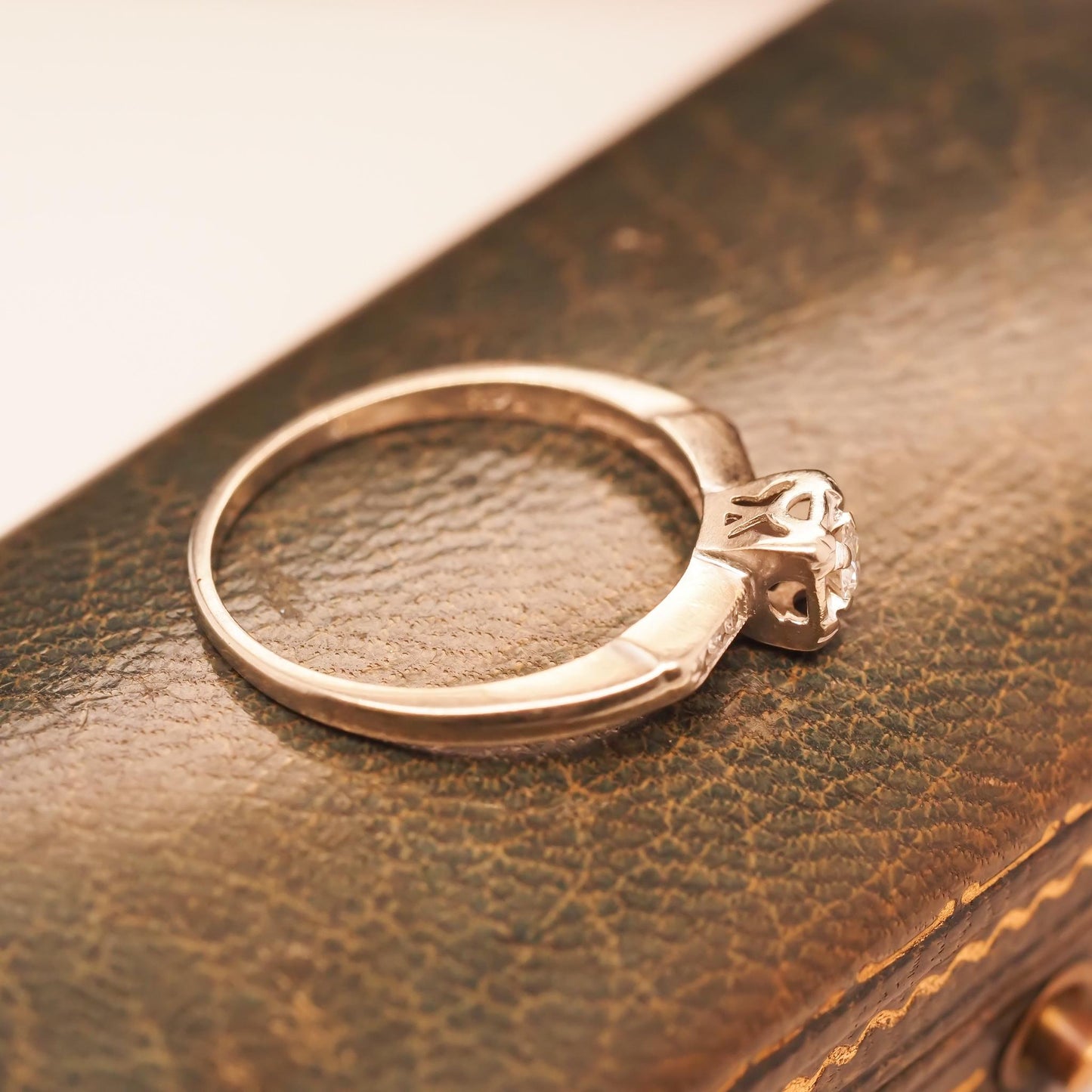 Circa 1940s 14K White Gold .15ct Diamond Engagement Ring - VHK#703