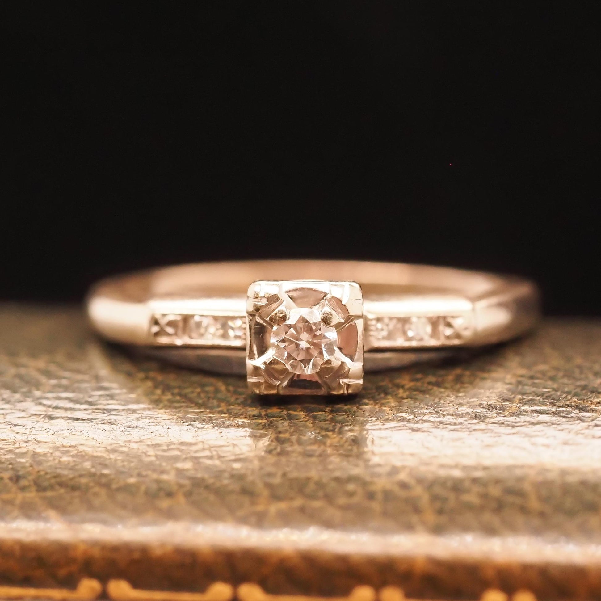 Circa 1940s 14K White Gold .15ct Diamond Engagement Ring - VHK#703