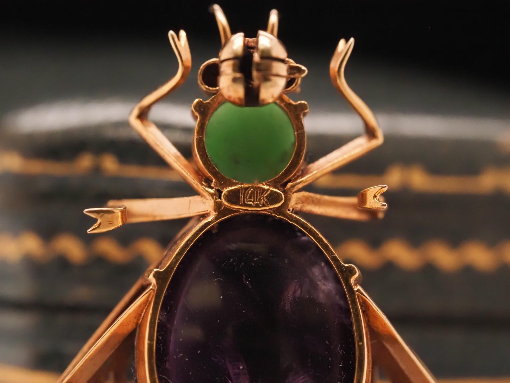 14K Yellow Gold Amethyst, Ruby and Turquoise Fly Brooch Pin - VHK#688