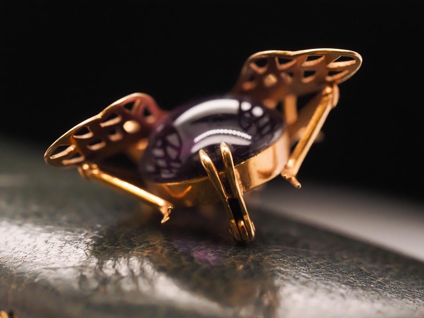 14K Yellow Gold Amethyst, Ruby and Turquoise Fly Brooch Pin - VHK#688