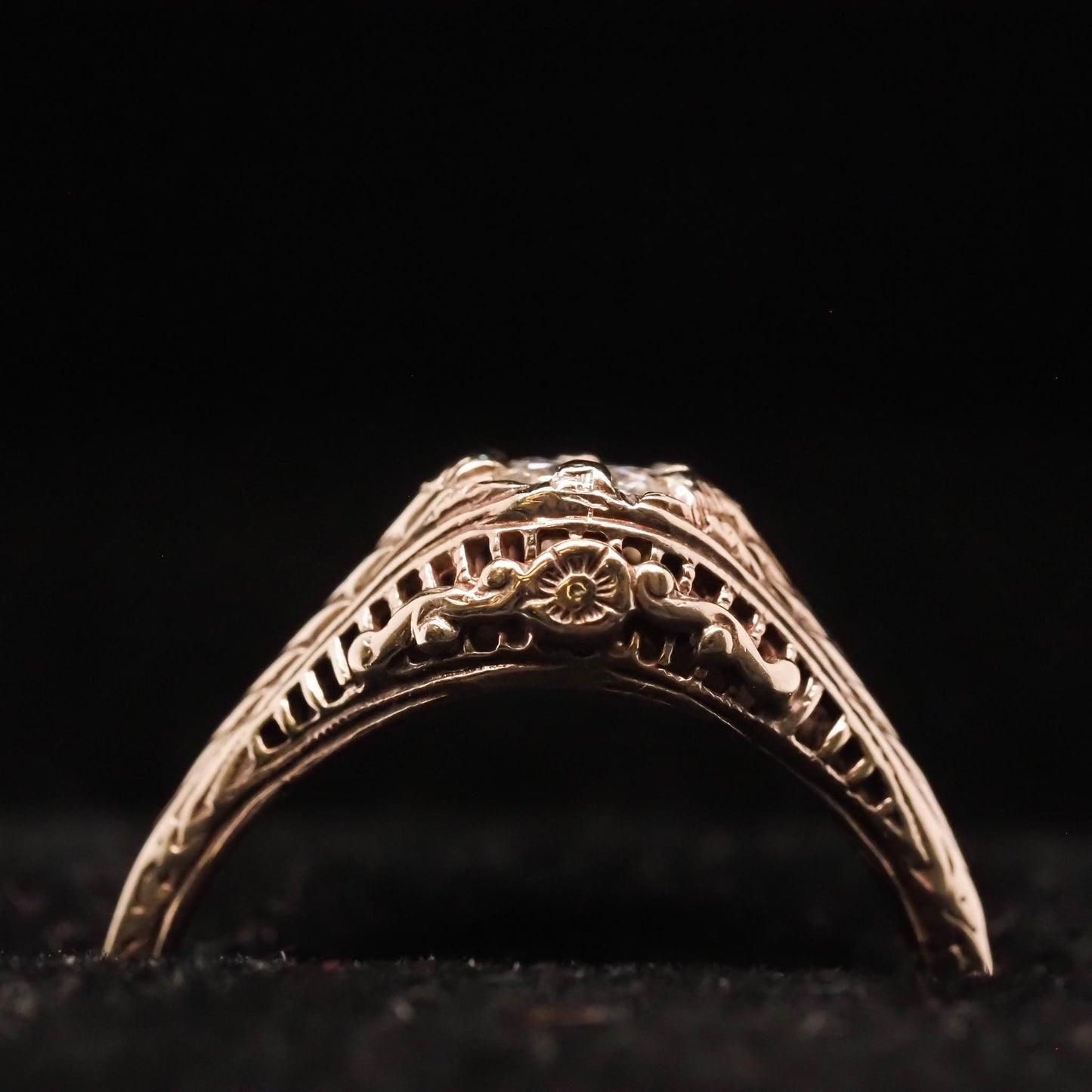 Circa 1940s 14K White Gold Filigree .40ct Old European Brilliant Engagement Ring