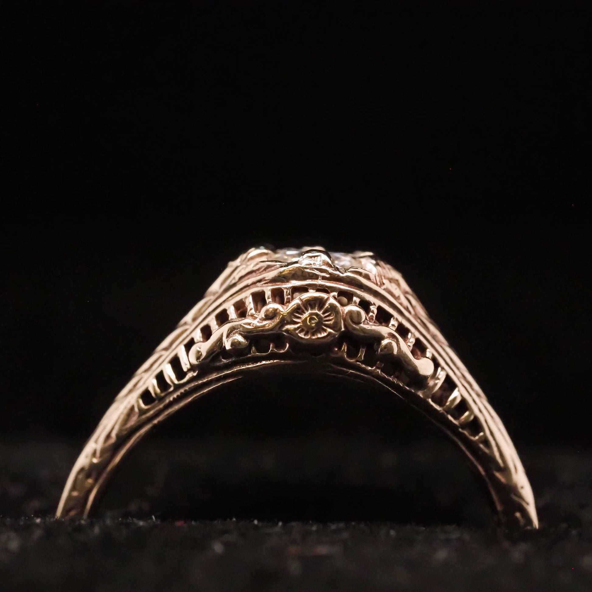 Circa 1940s 14K White Gold Filigree .40ct Old European Brilliant Engagement Ring