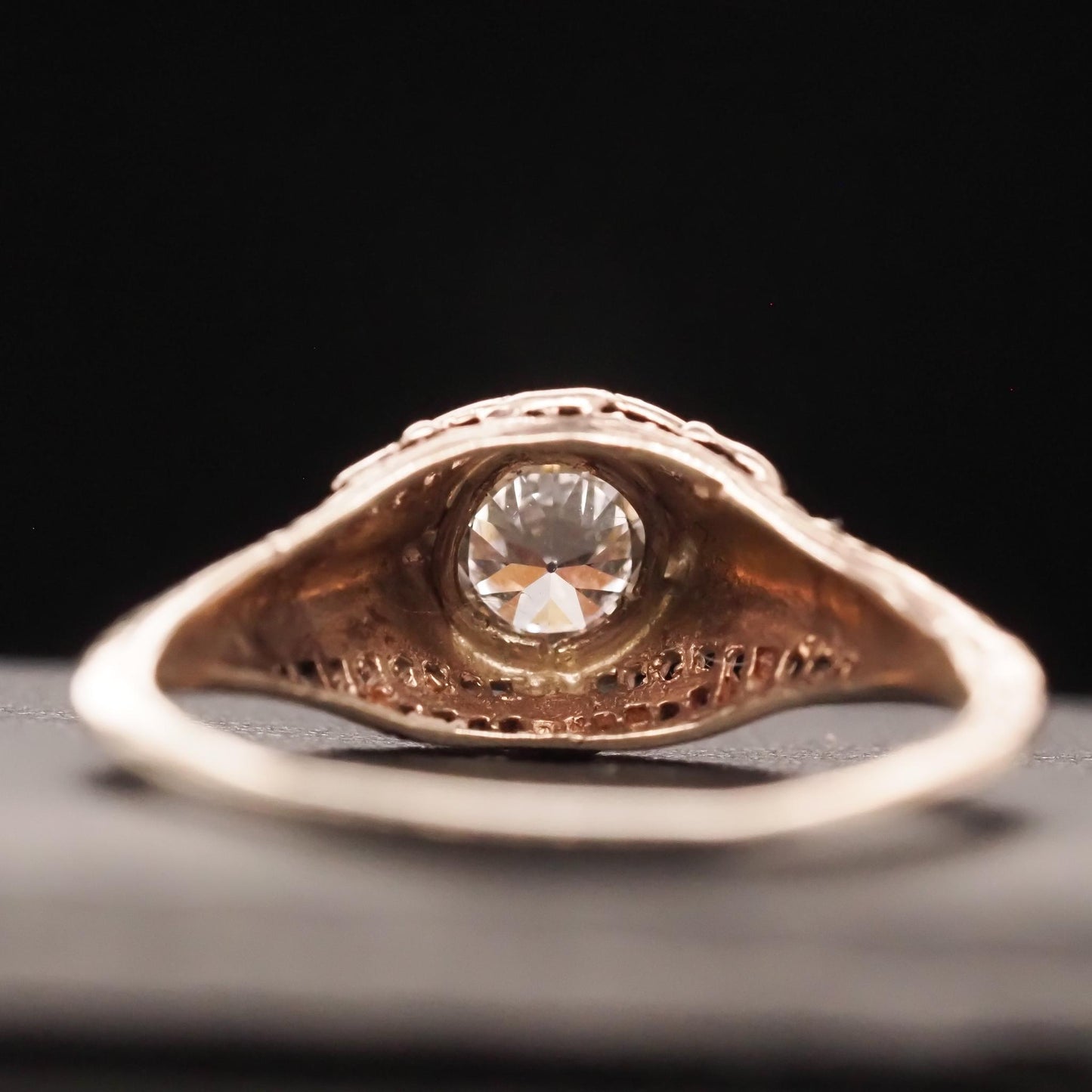 Circa 1940s 14K White Gold Filigree .40ct Old European Brilliant Engagement Ring