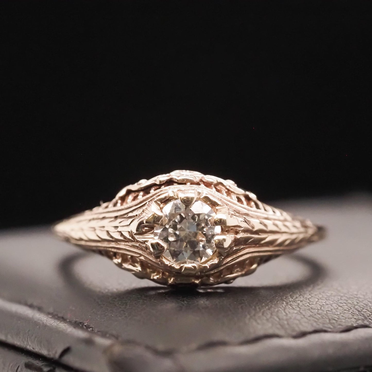 Circa 1940s 14K White Gold Filigree .40ct Old European Brilliant Engagement Ring
