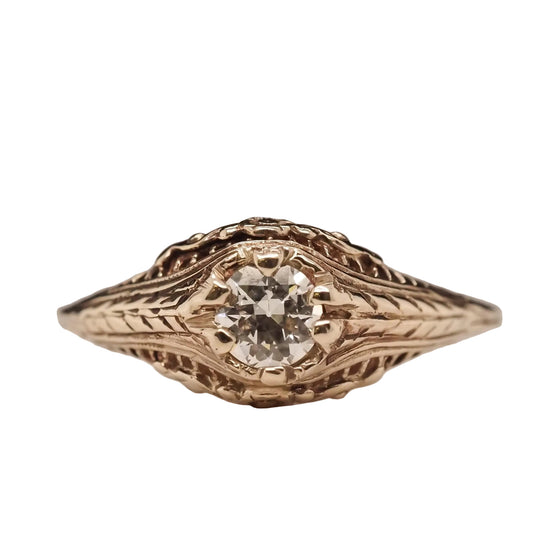 Circa 1940s 14K White Gold Filigree .40ct Old European Brilliant Engagement Ring