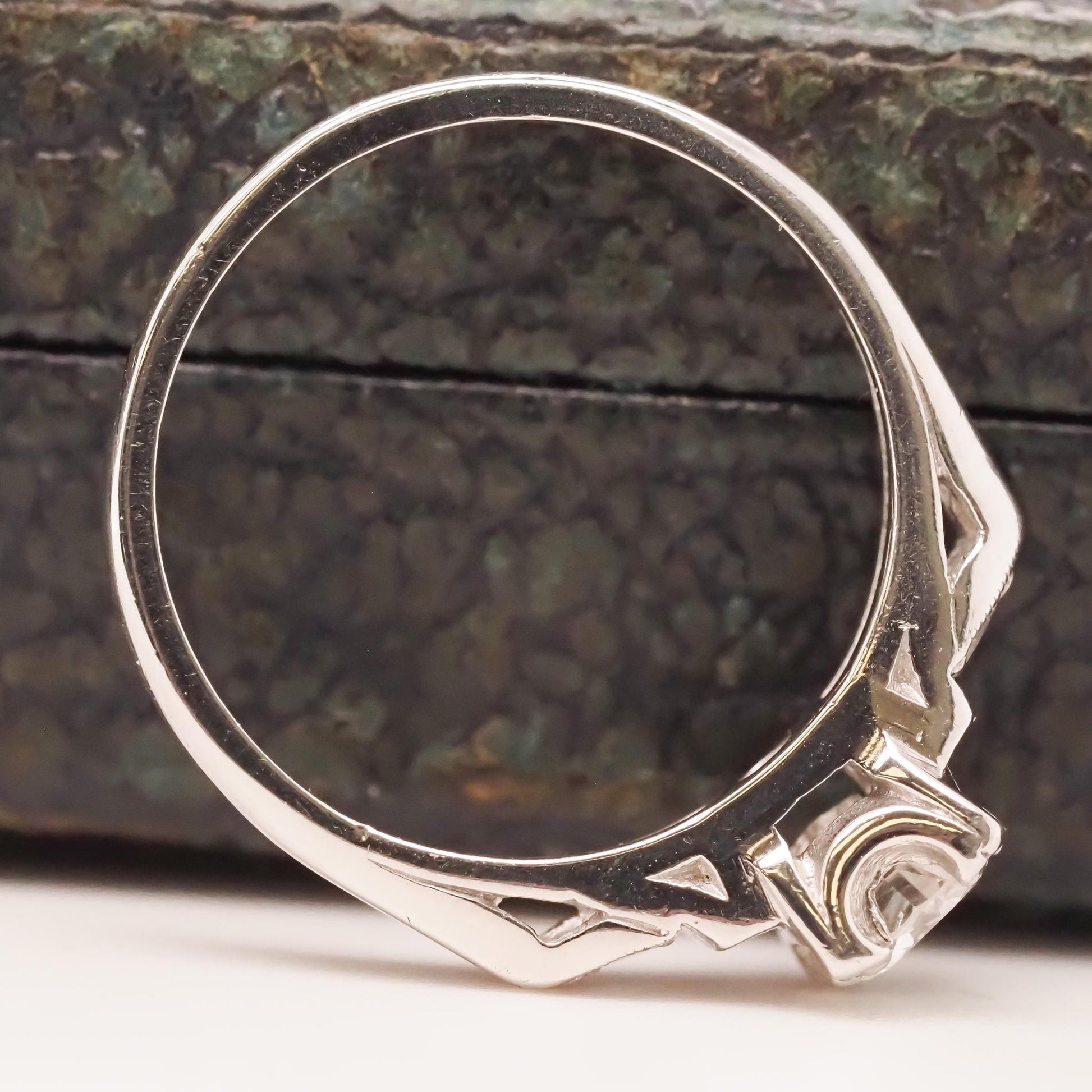 Circa 1930s 18K White Gold “Romance” Diamond Filigree Ring - VHK#697