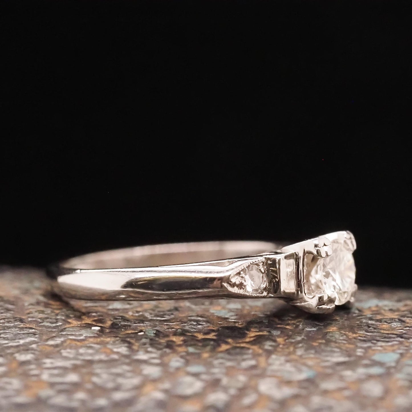 Circa 1930s 18K White Gold “Romance” Diamond Filigree Ring - VHK#697