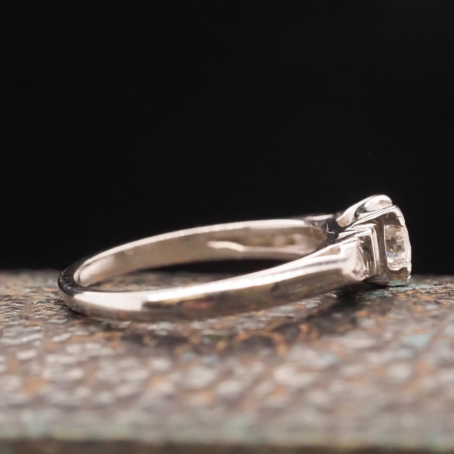 Circa 1930s 18K White Gold “Romance” Diamond Filigree Ring - VHK#697