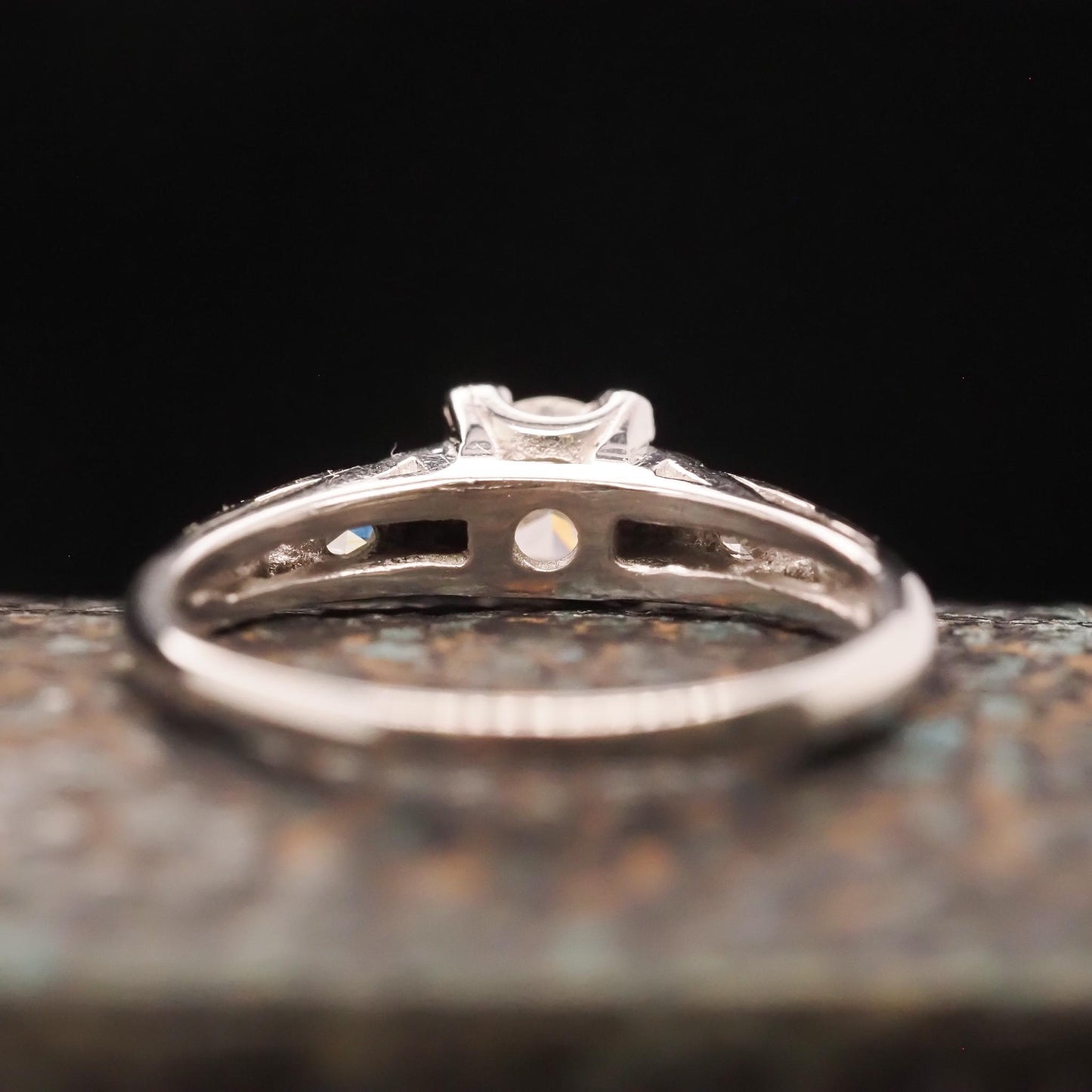Circa 1930s 18K White Gold “Romance” Diamond Filigree Ring - VHK#697