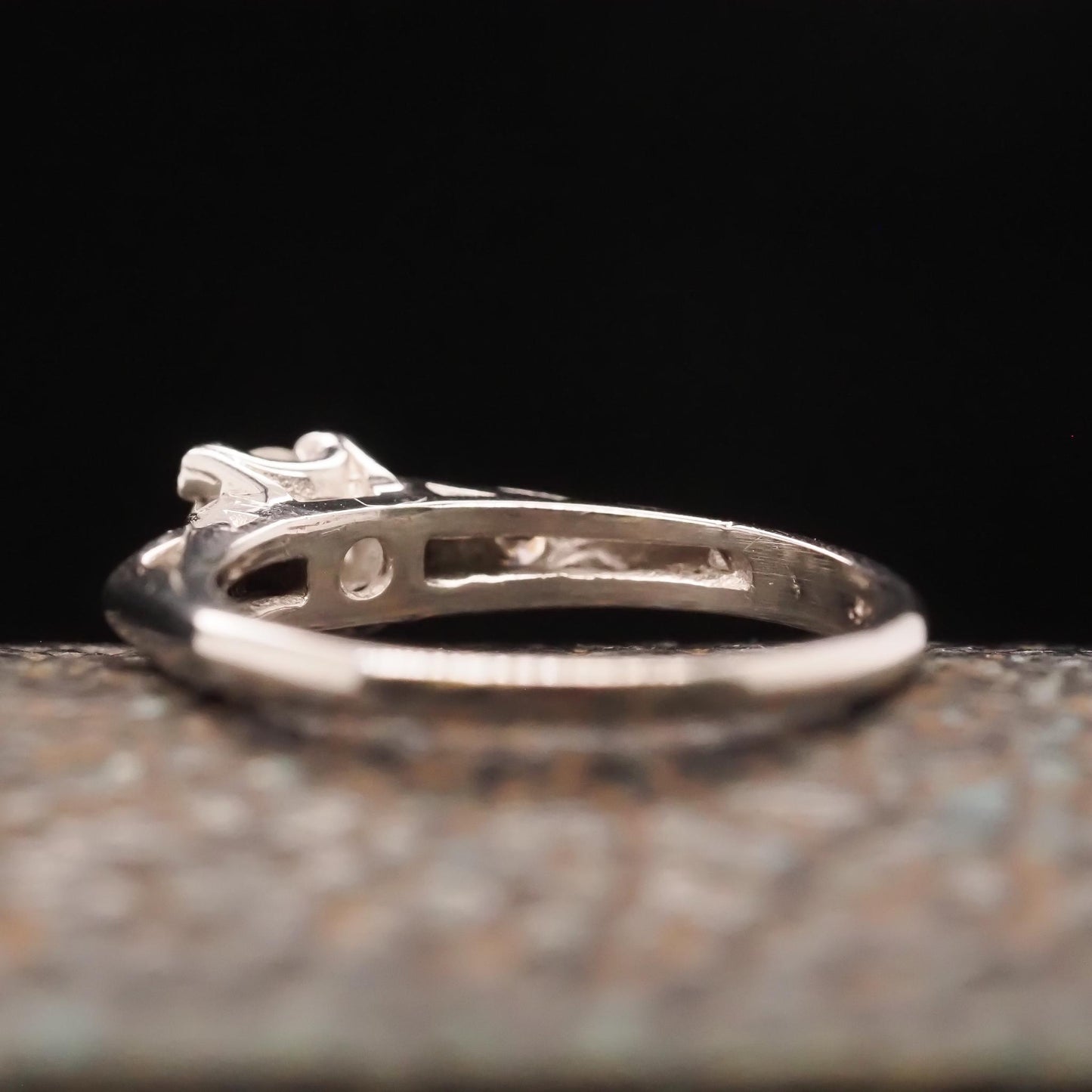 Circa 1930s 18K White Gold “Romance” Diamond Filigree Ring - VHK#697