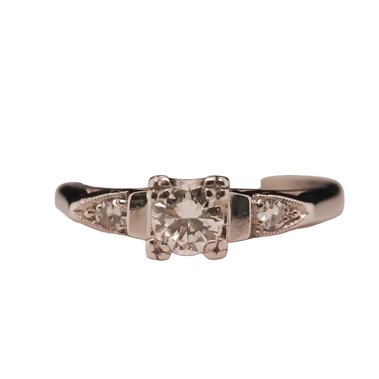 Circa 1930s 18K White Gold “Romance” Diamond Filigree Ring - VHK#697