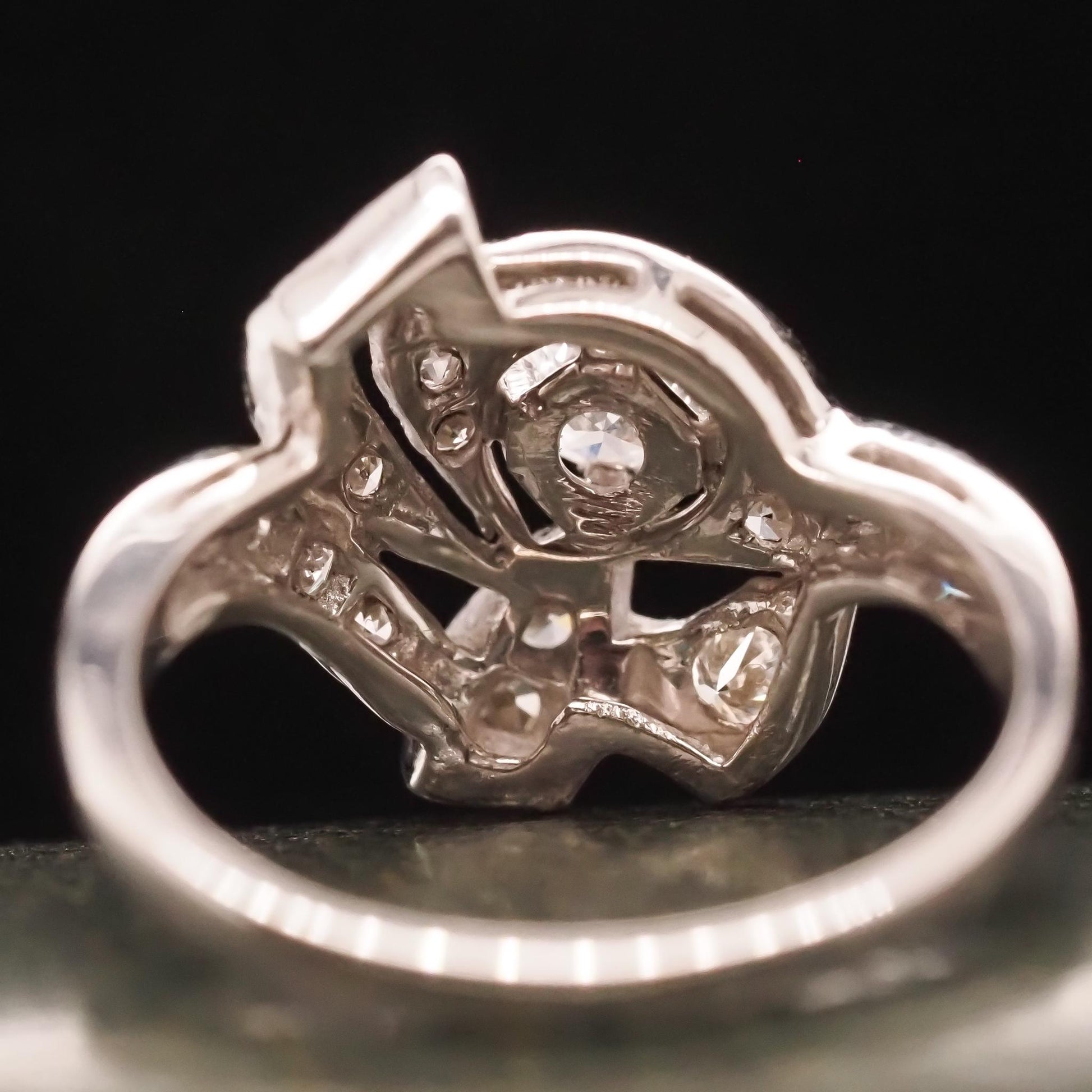Circa 1950s 14K White Gold Diamond Swirl Cocktail Ring - VHK#695