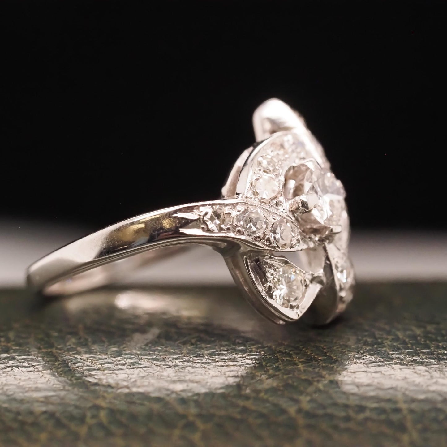 Circa 1950s 14K White Gold Diamond Swirl Cocktail Ring - VHK#695