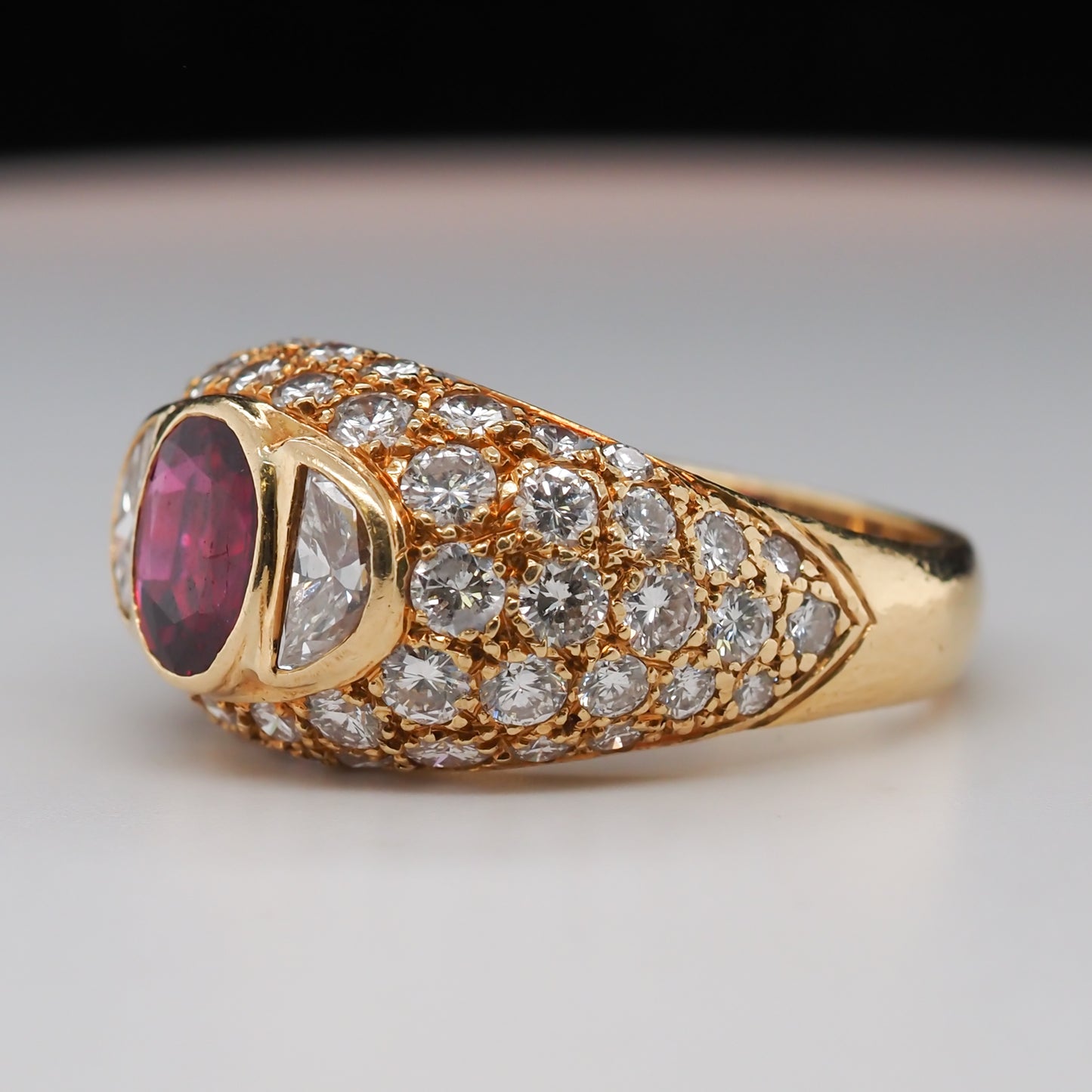18K Yellow Gold Vintage FOUGERAY Ruby and Diamond Ring with GIA