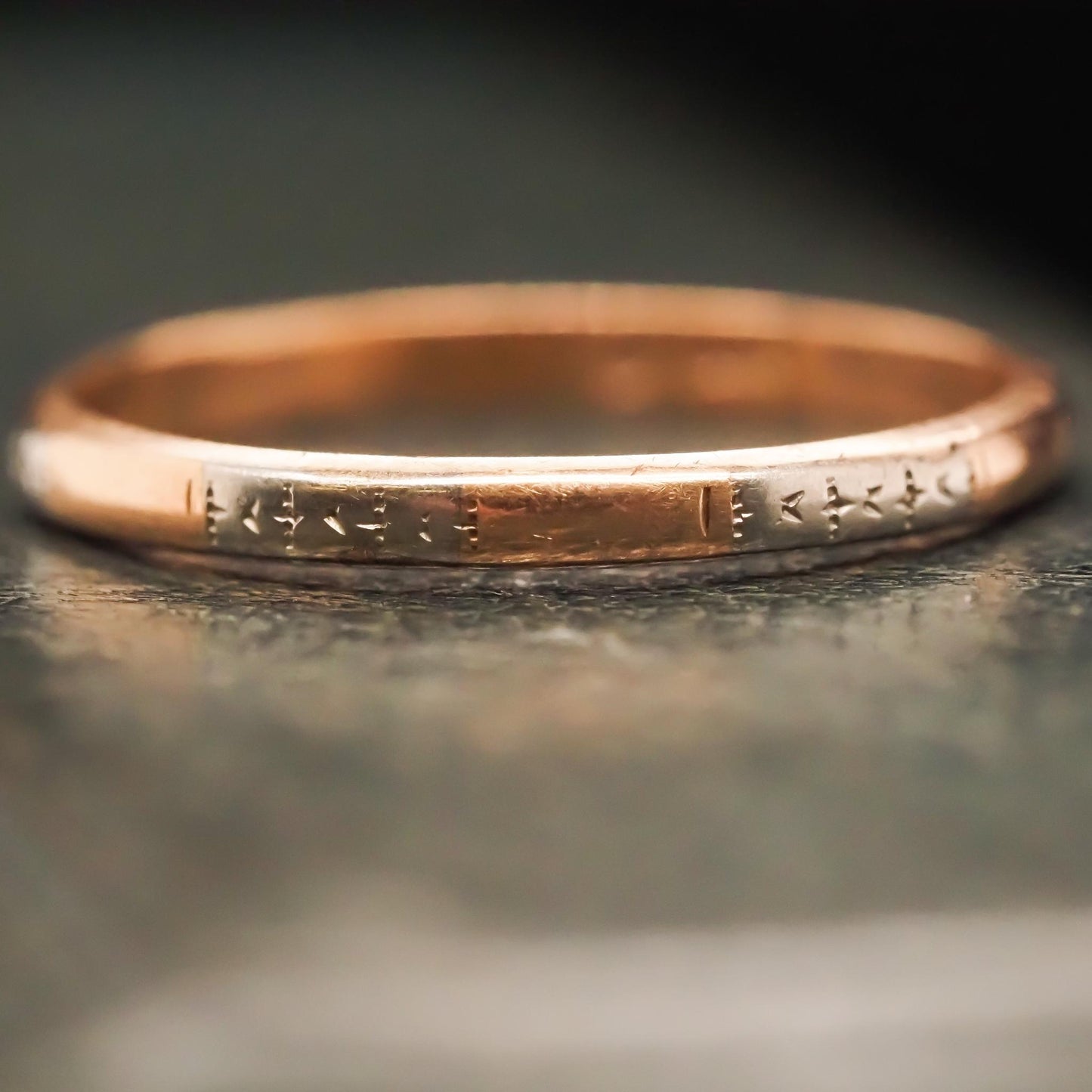 Circa 1920s Two Tone 14K Gold Wedding Band - VHK#706
