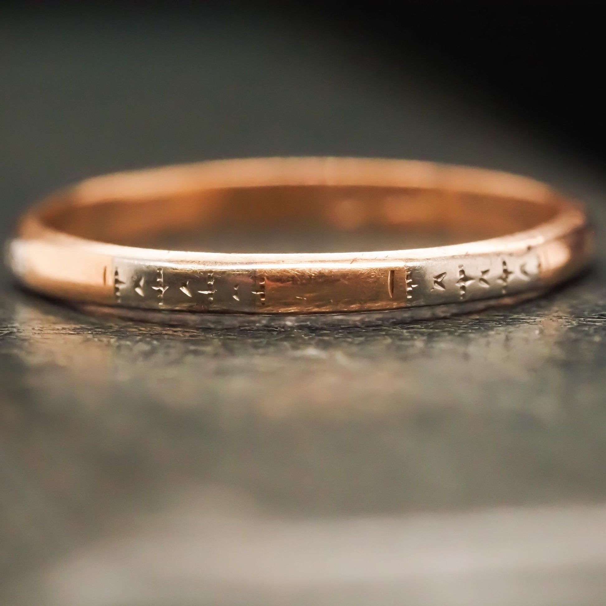 Circa 1920s Two Tone 14K Gold Wedding Band - VHK#706