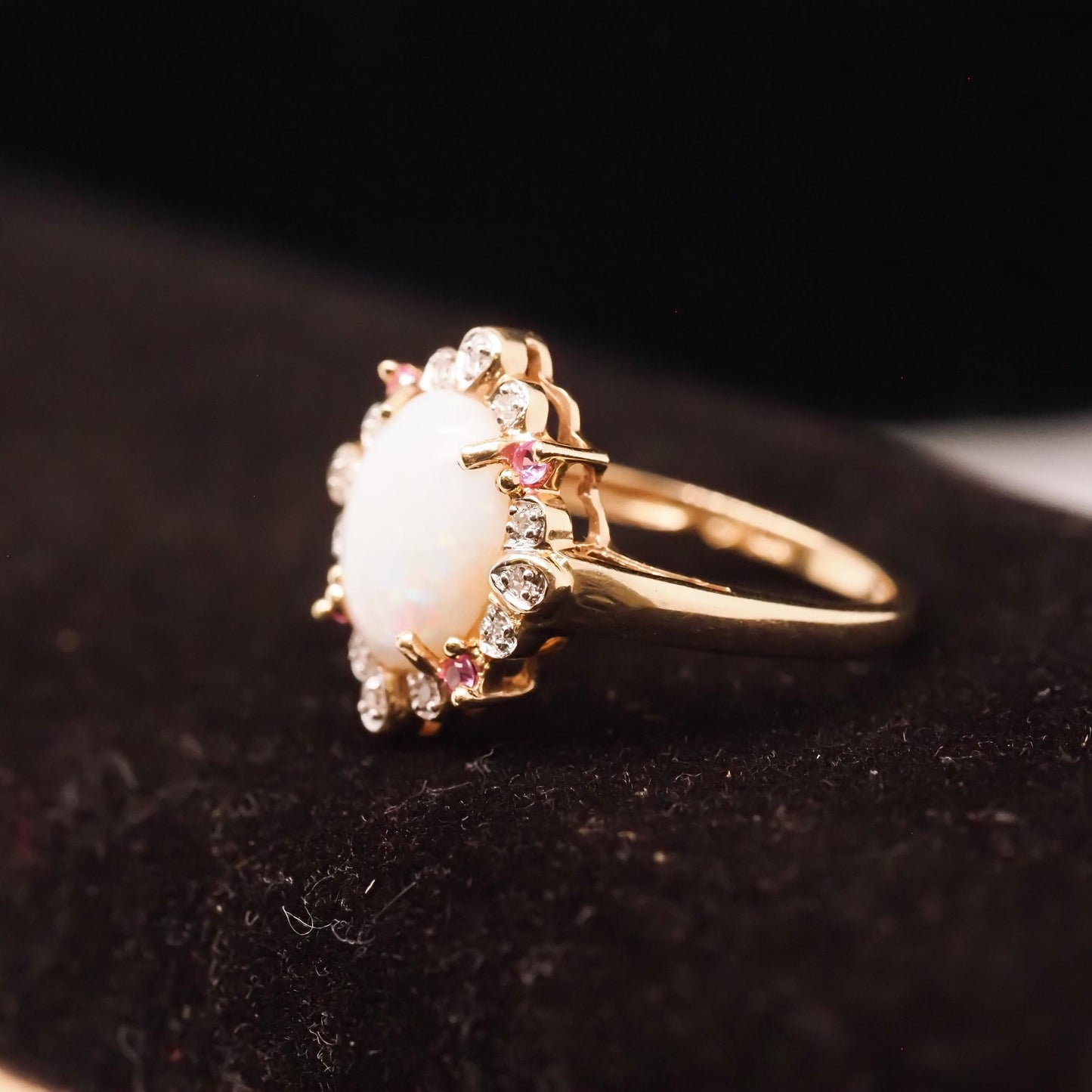 14K Yellow Gold Ruby, Opal and Diamond Ring - VHK#716