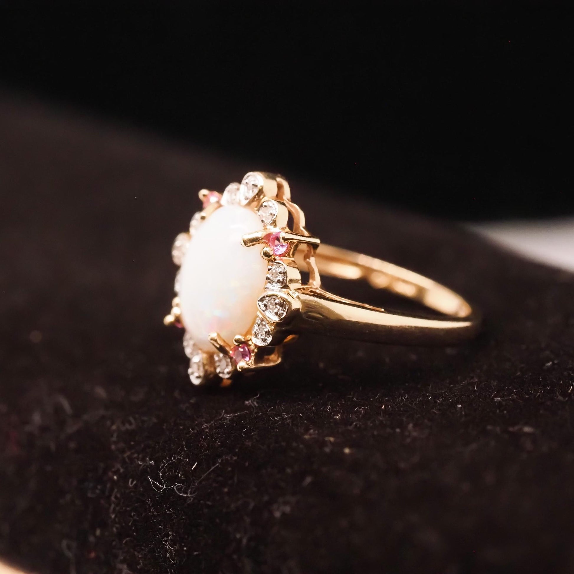 14K Yellow Gold Ruby, Opal and Diamond Ring - VHK#716