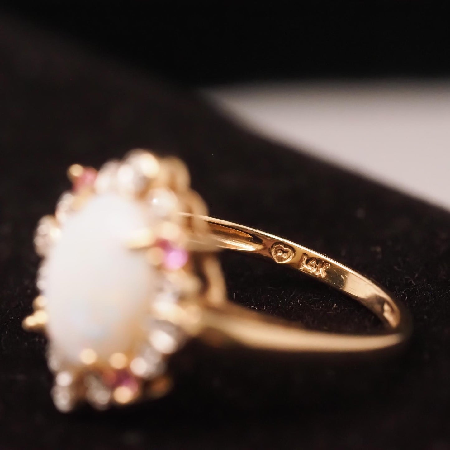 14K Yellow Gold Ruby, Opal and Diamond Ring - VHK#716