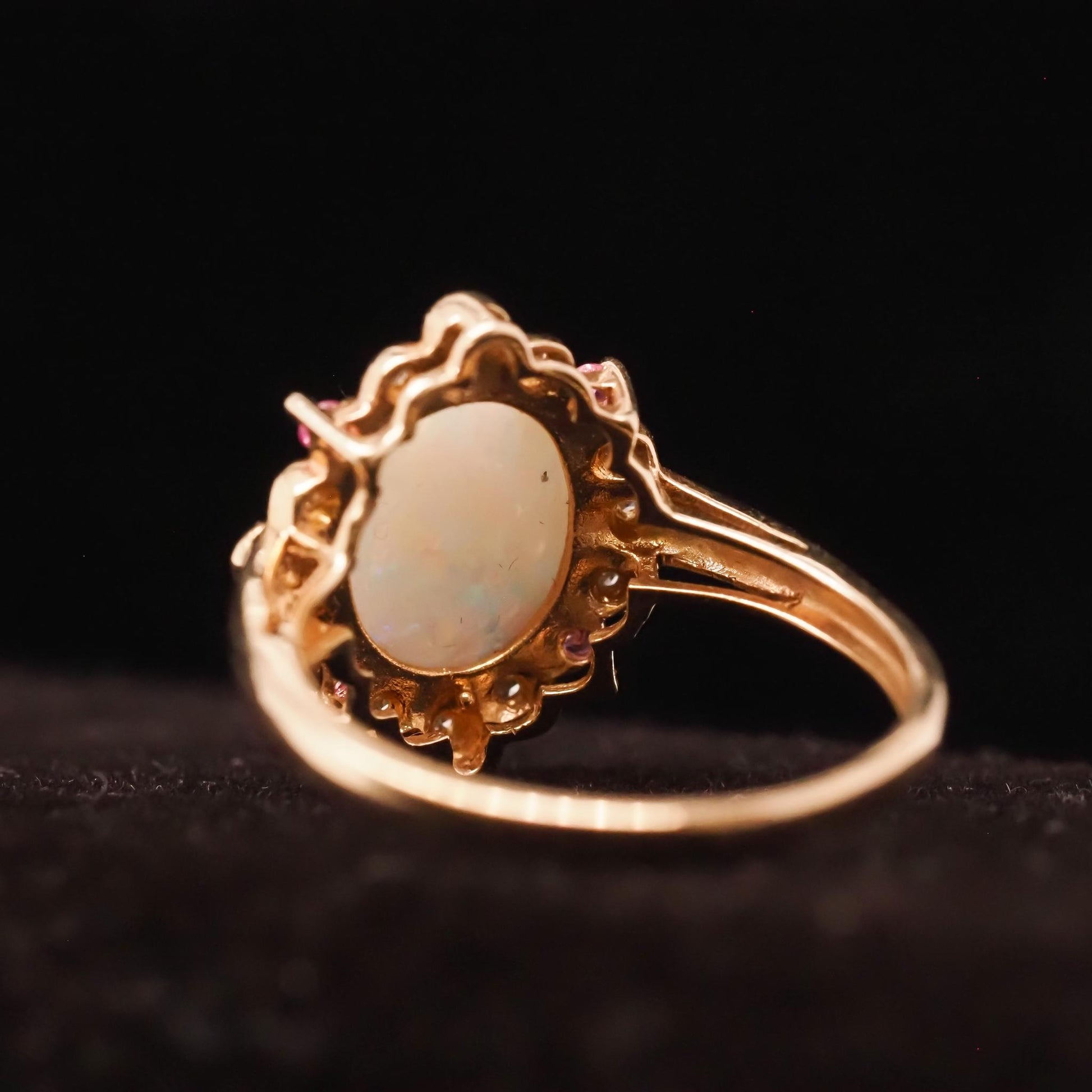 14K Yellow Gold Ruby, Opal and Diamond Ring - VHK#716