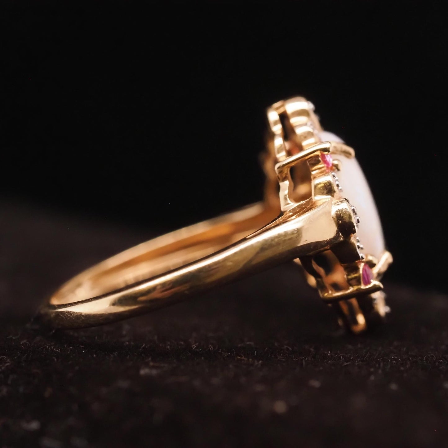 14K Yellow Gold Ruby, Opal and Diamond Ring - VHK#716