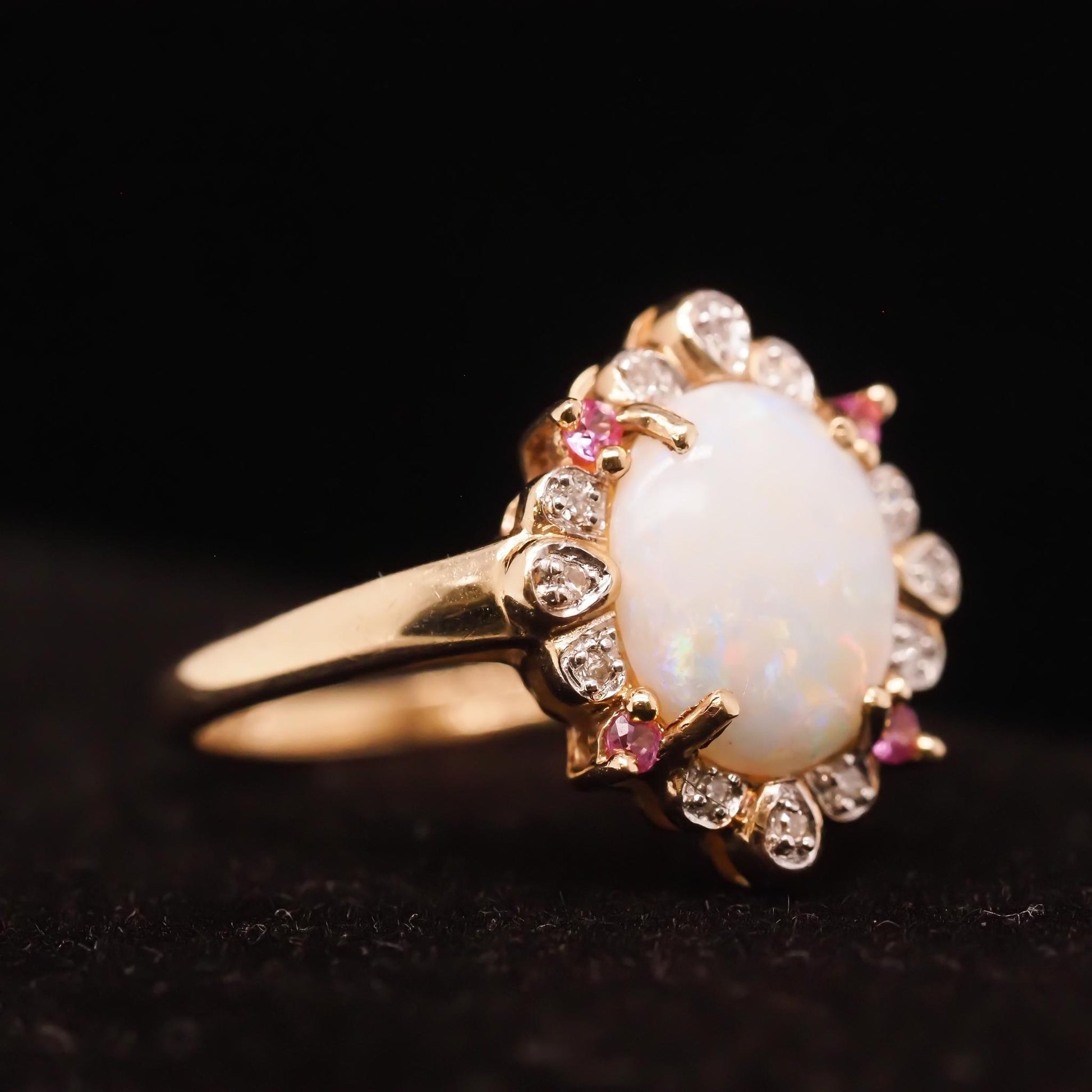 14K Yellow Gold Ruby, Opal and Diamond Ring - VHK#716