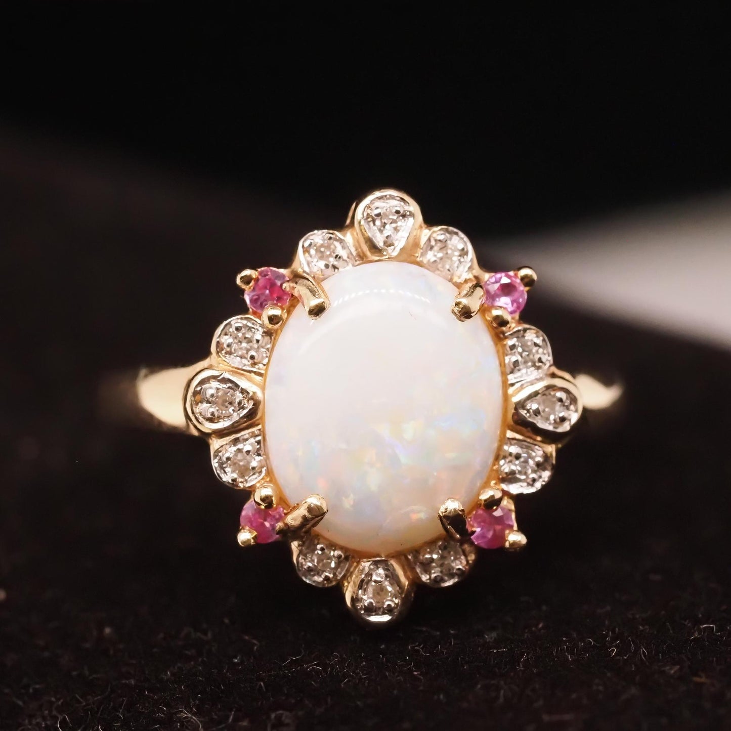 14K Yellow Gold Ruby, Opal and Diamond Ring - VHK#716