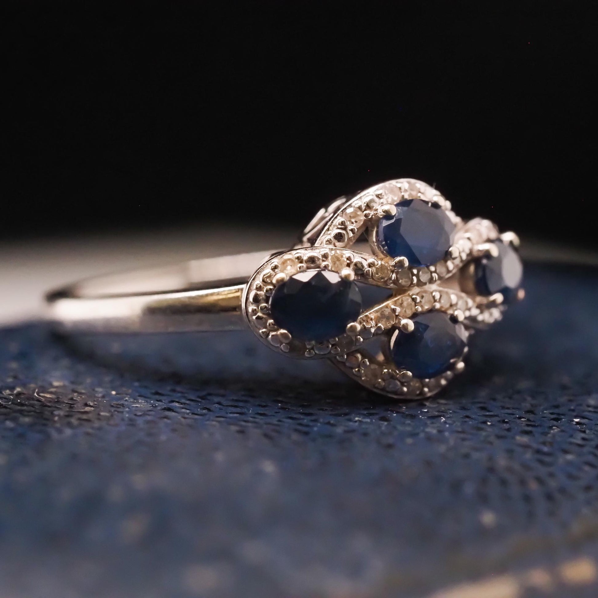 14K White Gold Diamond and Sapphire Ring - VHK#709