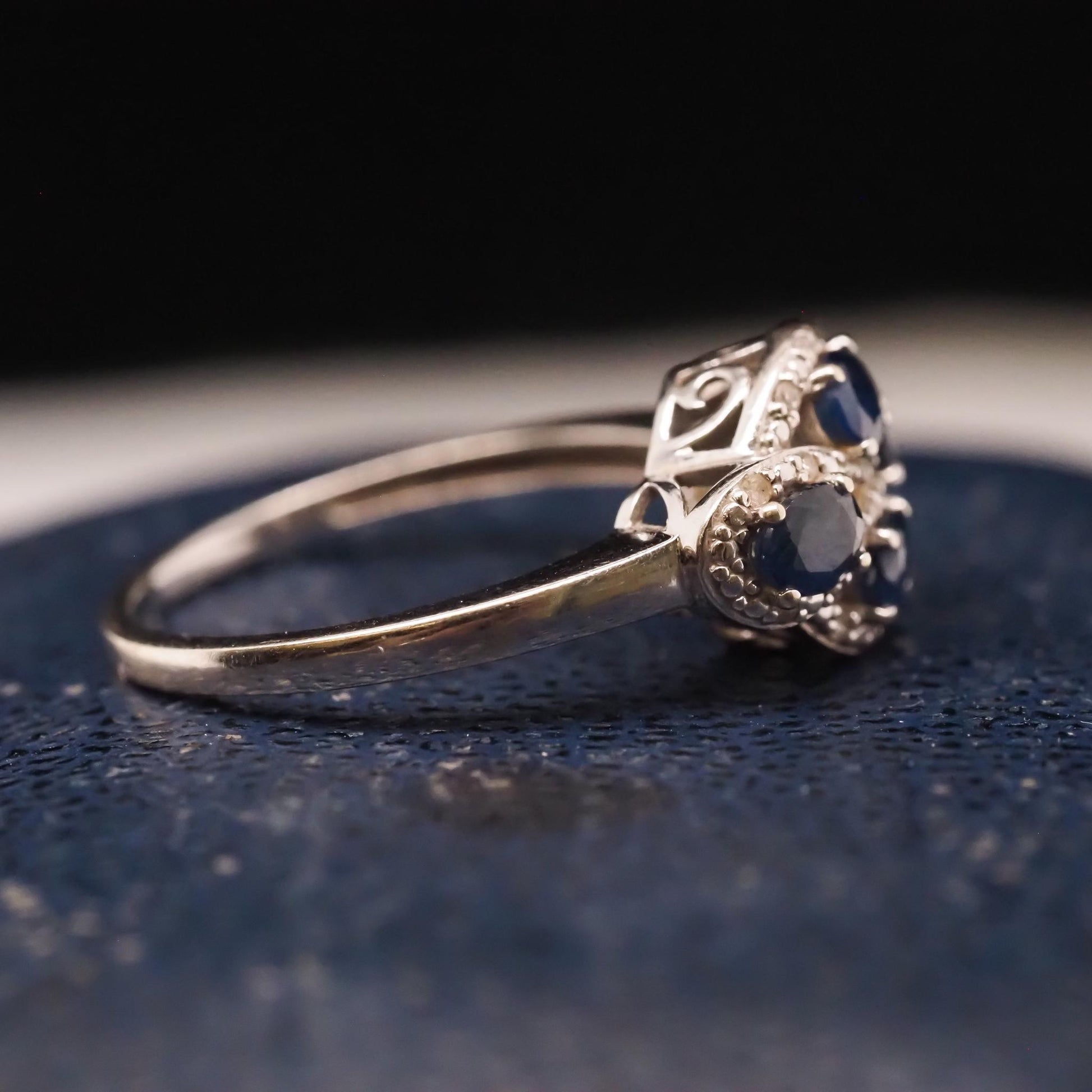 14K White Gold Diamond and Sapphire Ring - VHK#709