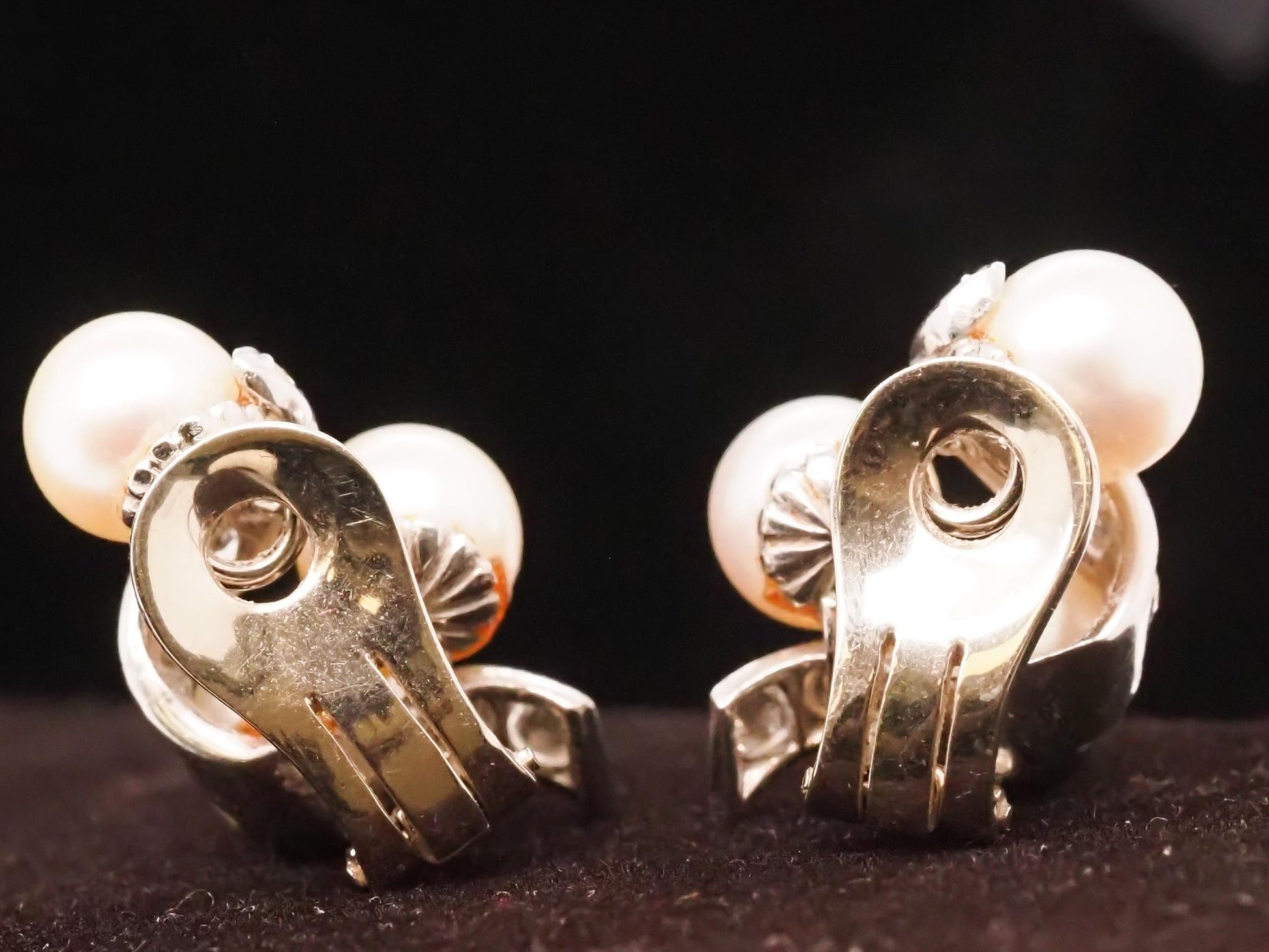 14K White Pearl and Diamond Swirl Earrings - VHK#719