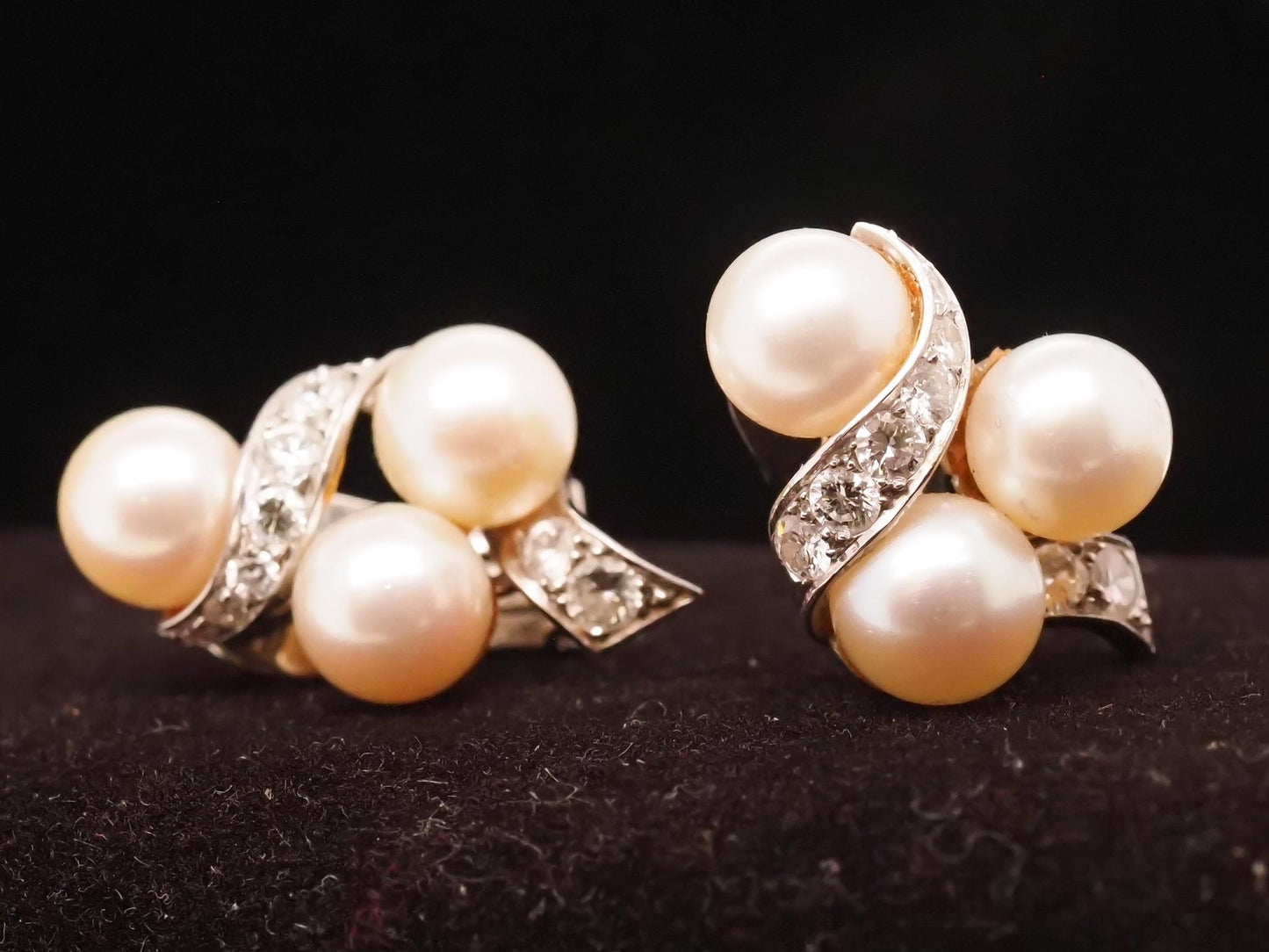 14K White Pearl and Diamond Swirl Earrings - VHK#719