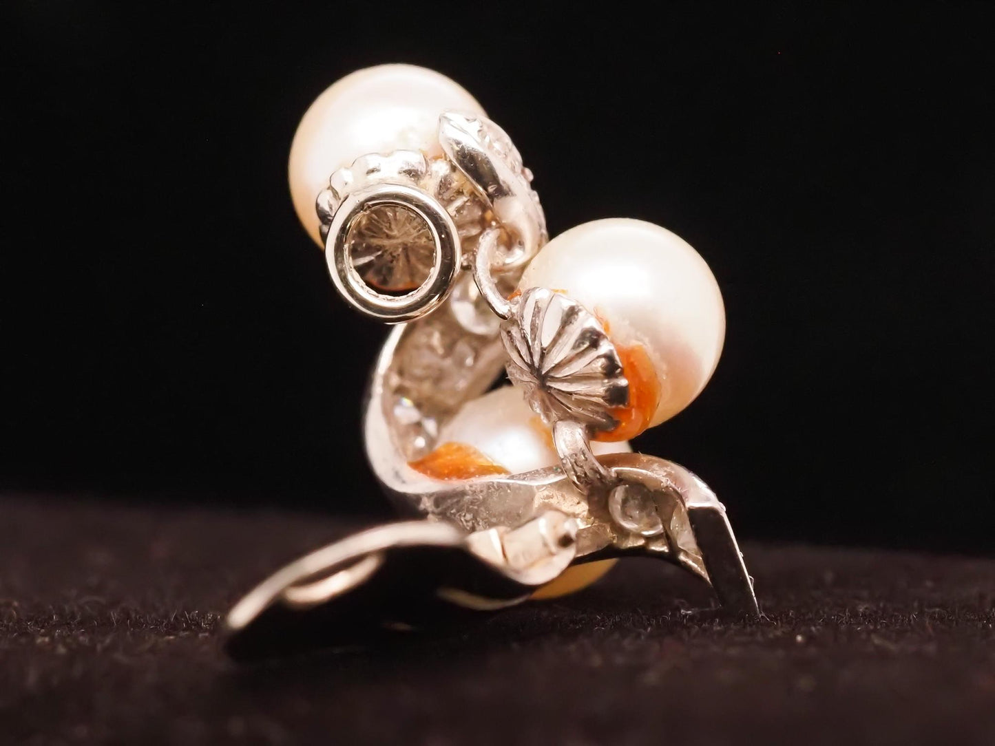 14K White Pearl and Diamond Swirl Earrings - VHK#719