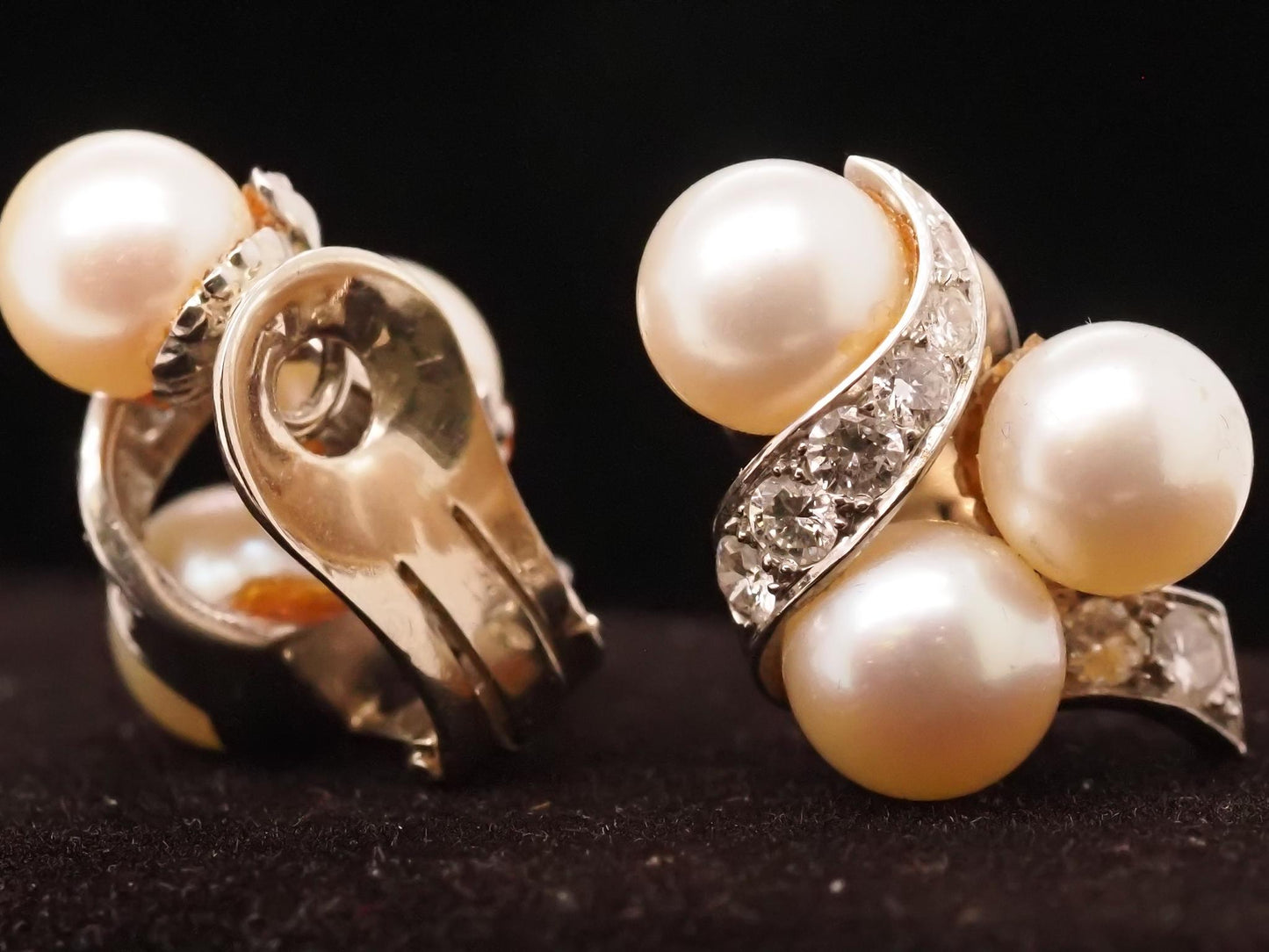 14K White Pearl and Diamond Swirl Earrings - VHK#719