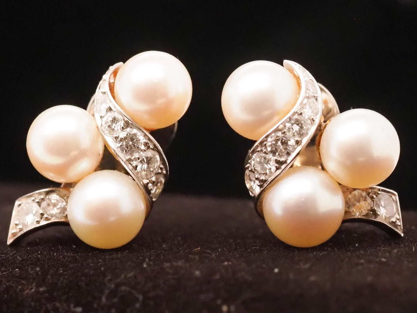 14K White Pearl and Diamond Swirl Earrings - VHK#719
