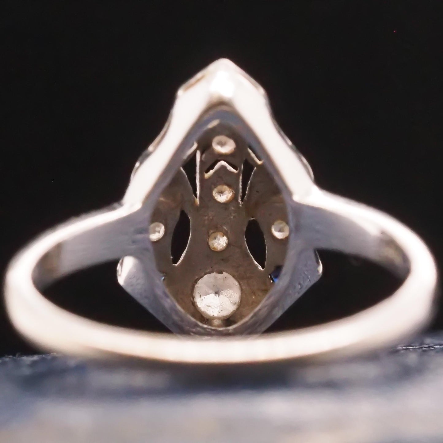 14K White Gold Art Deco Diamond and Sapphire Ring - VHK#724