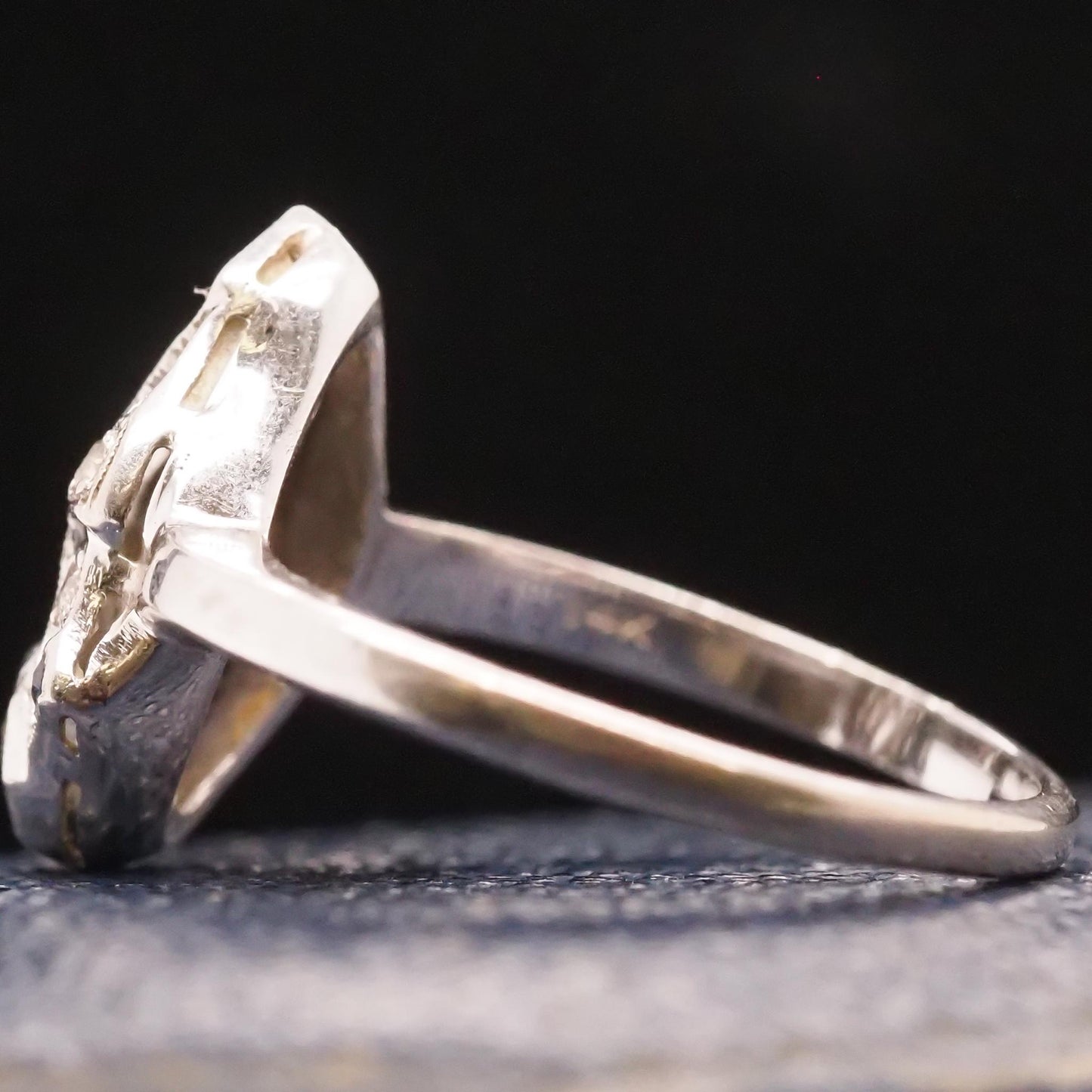 14K White Gold Art Deco Diamond and Sapphire Ring - VHK#724