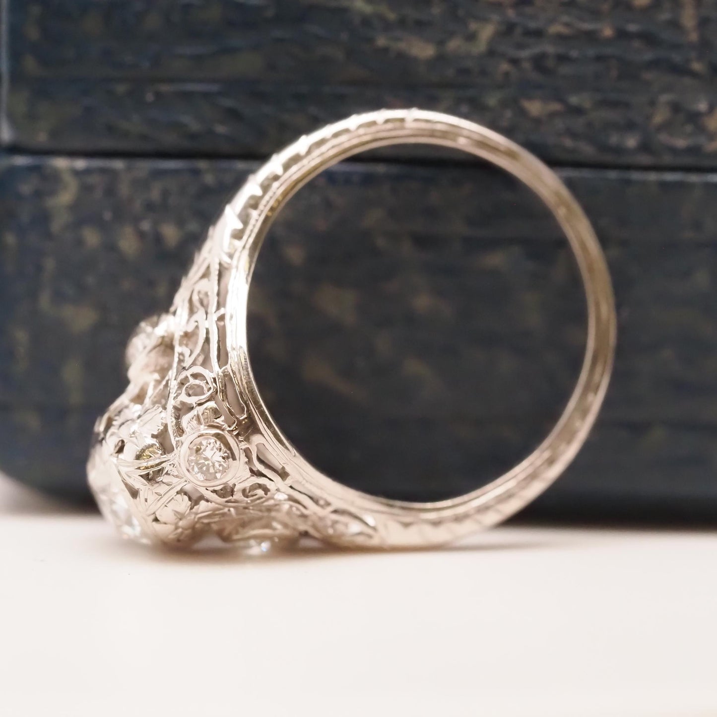 Platinum Edwardian 1922 Engraved Art Deco .55ct Old European Diamond Engagement