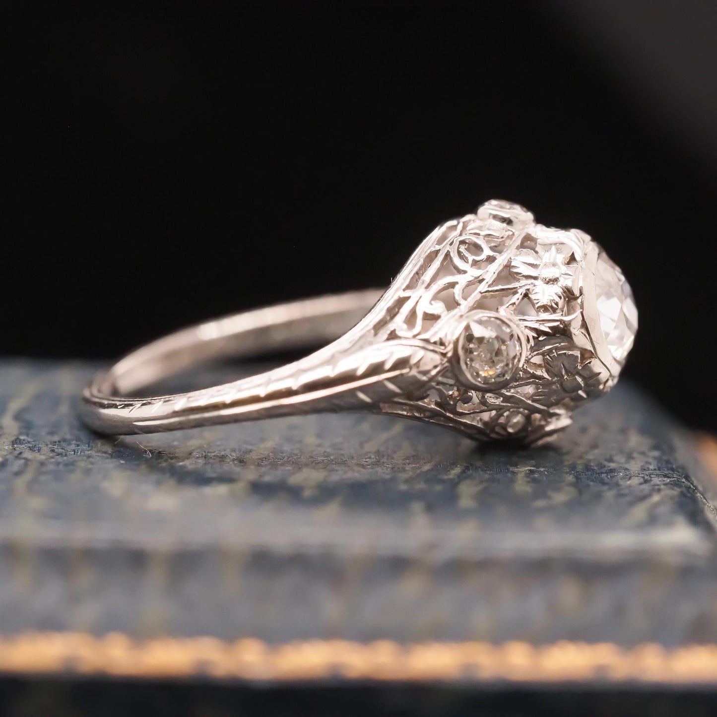 Platinum Edwardian 1922 Engraved Art Deco .55ct Old European Diamond Engagement