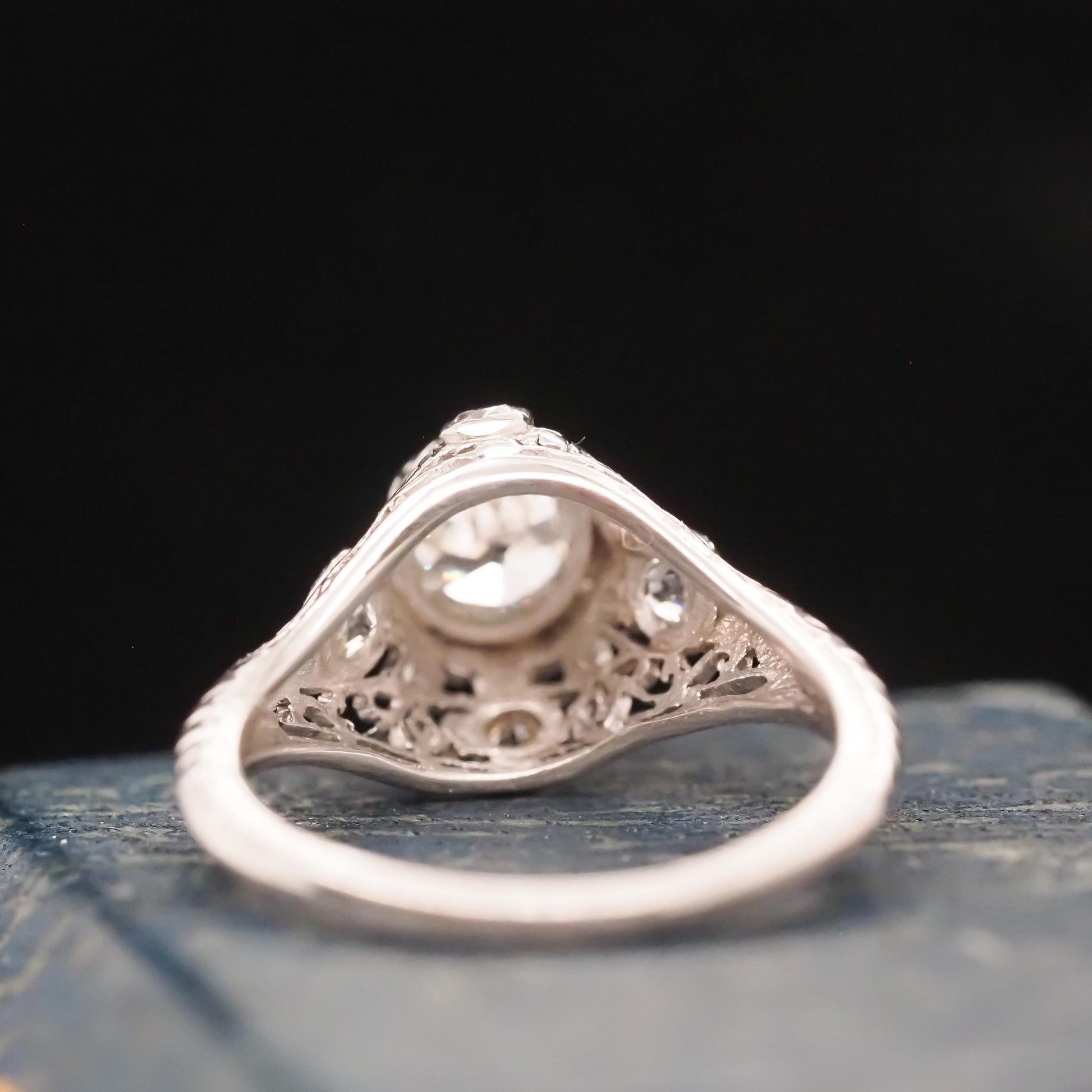 Platinum Edwardian 1922 Engraved Art Deco .55ct Old European Diamond Engagement
