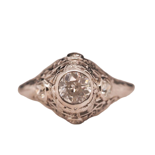 Platinum Edwardian 1922 Engraved Art Deco .55ct Old European Diamond Engagement