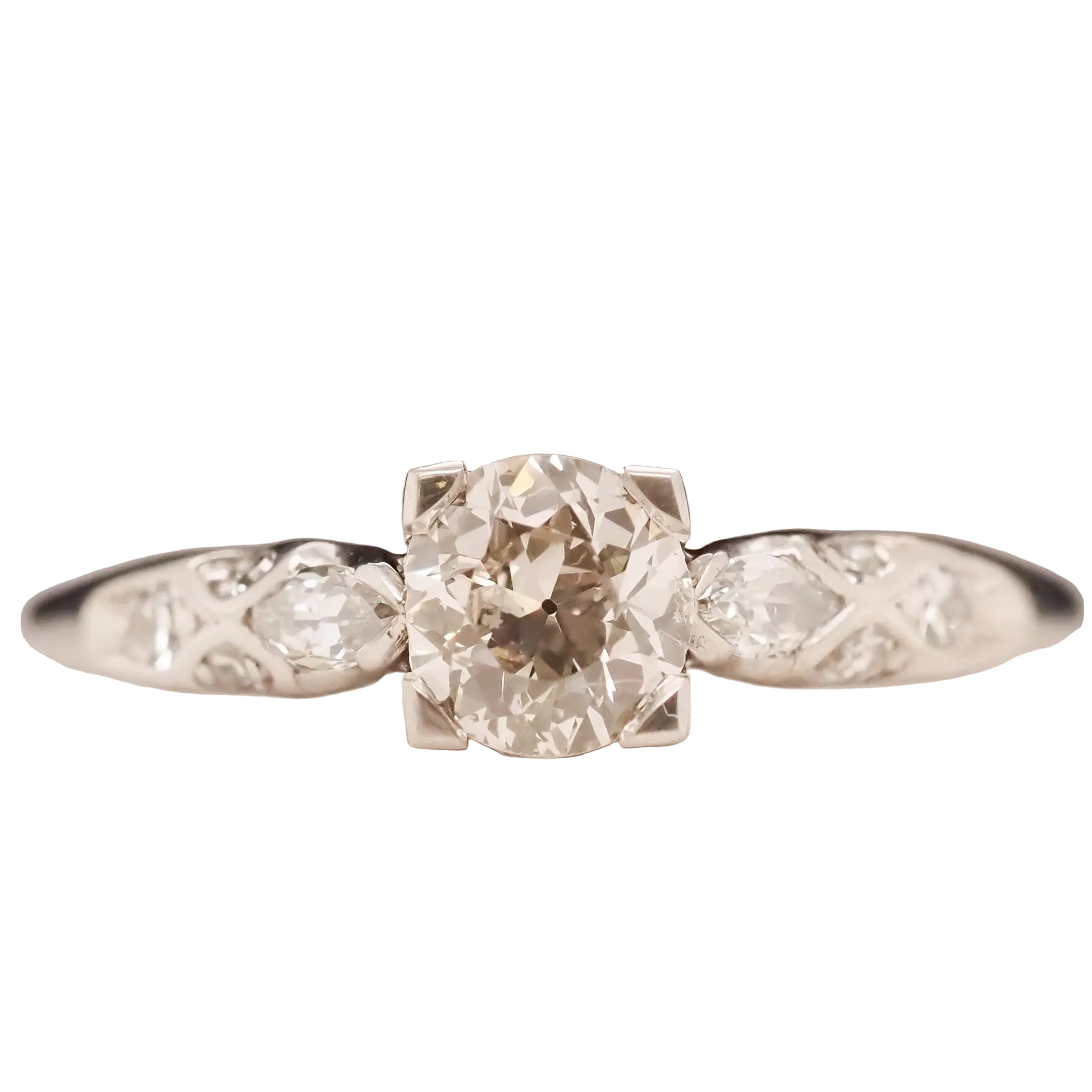 Circa 1920s Platinum Art Deco .60ct Old European Engagement Ring - VHK#723