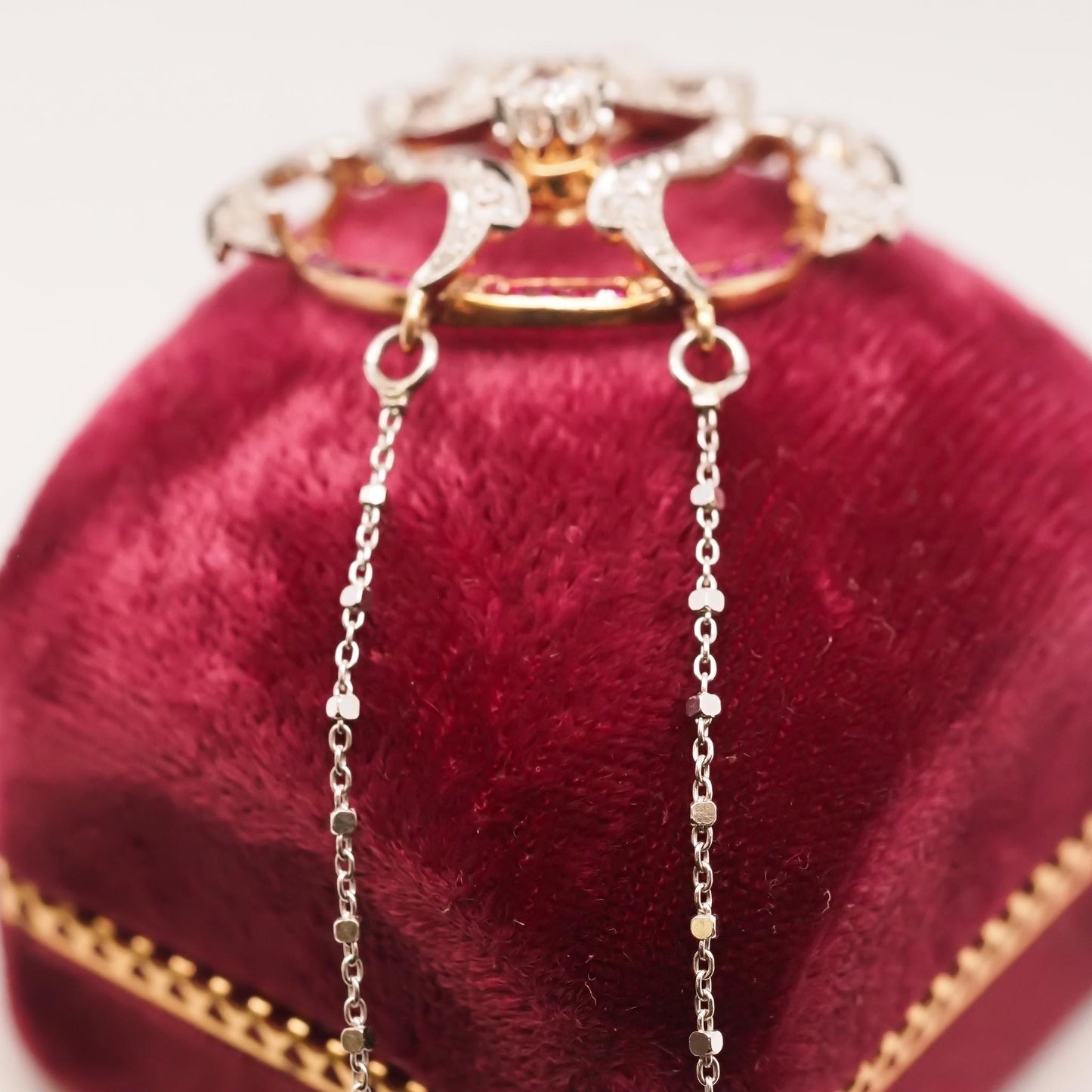 Platinum Edwardian Pearl, Ruby and Diamond Pendant and Necklace - VHK#722
