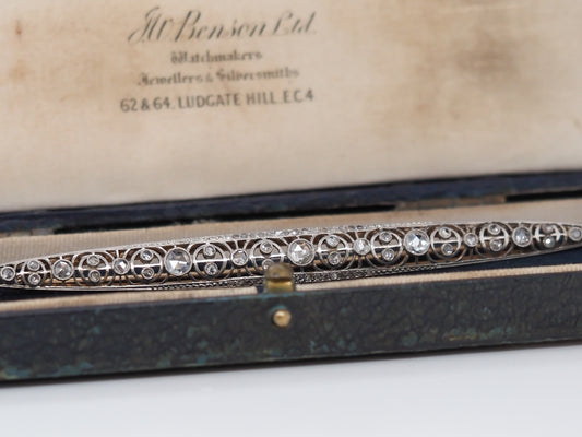 Edwardian 14K Yellow Gold Rose Cut Diamond 4.5 inch Long Brooch