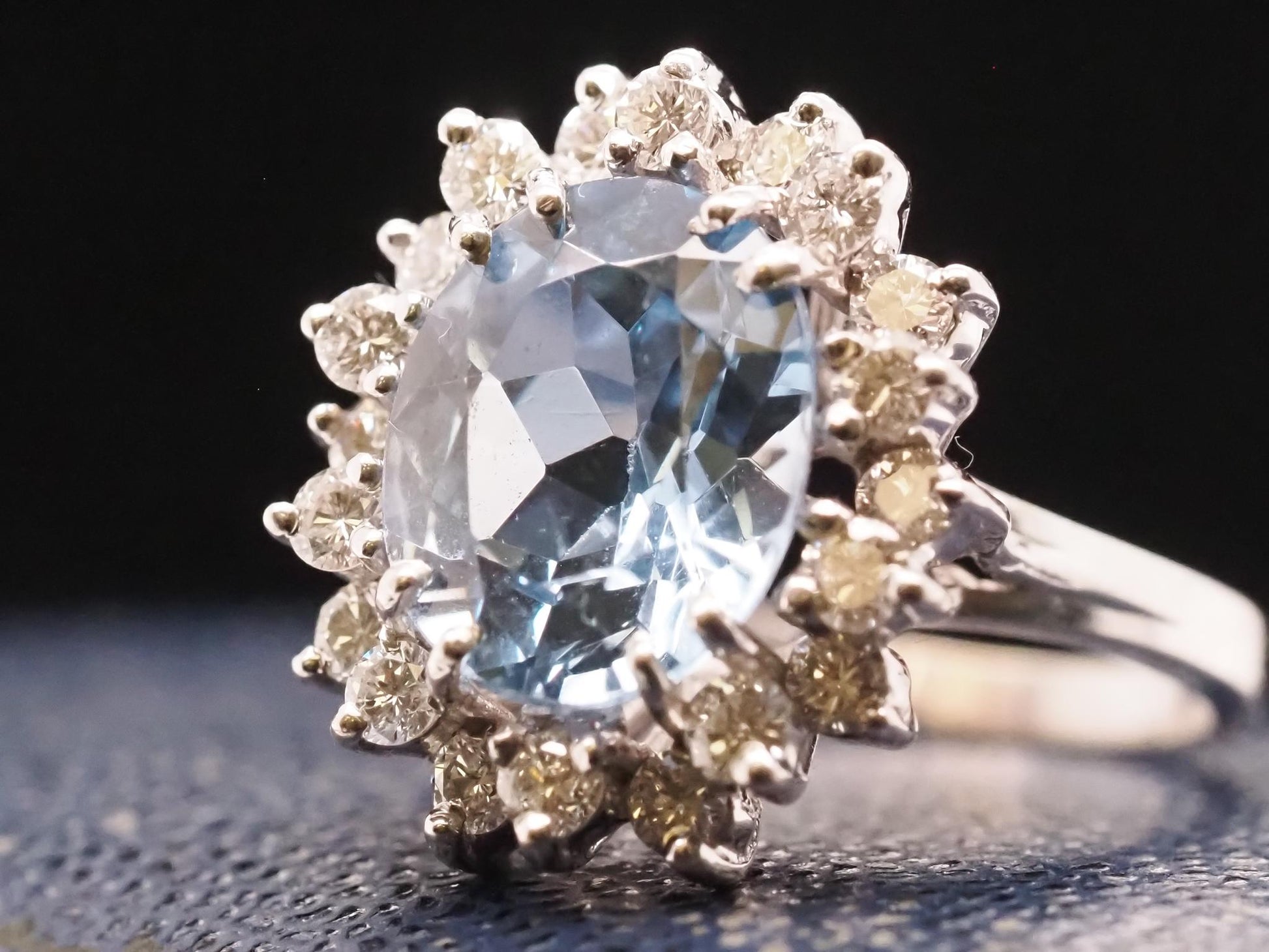 18K White Gold Blue Topaz Diamond Halo Cocktail Ring - VHK#728