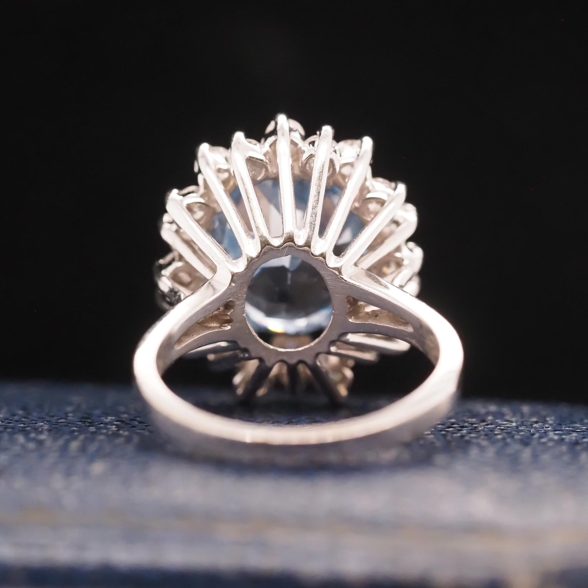 18K White Gold Blue Topaz Diamond Halo Cocktail Ring - VHK#728