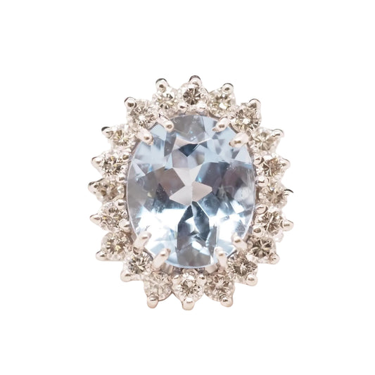 18K White Gold Blue Topaz Diamond Halo Cocktail Ring - VHK#728