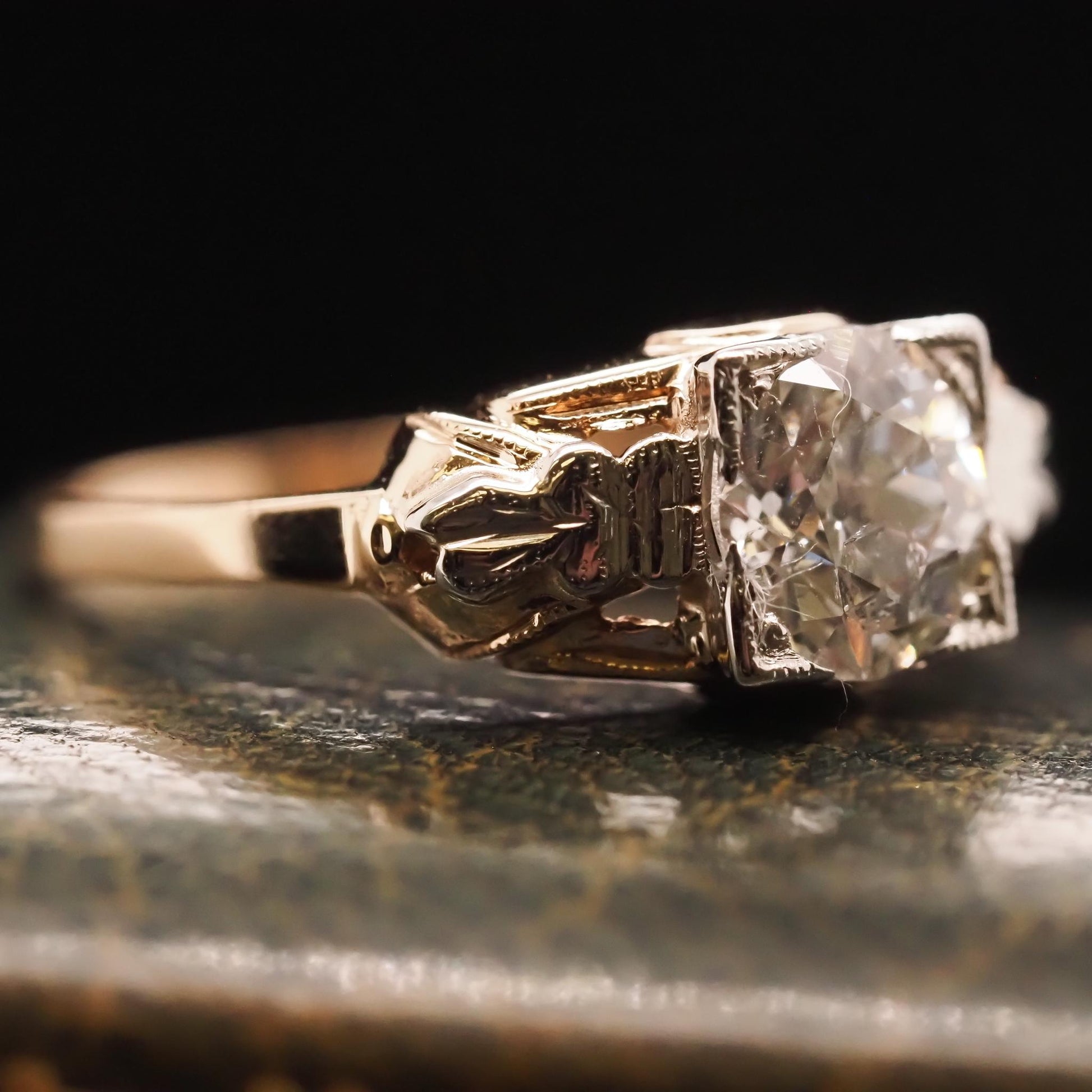 Circa 1900 14K Yellow Gold Edwardian 1.08ct Old European Diamond Engagement Ring