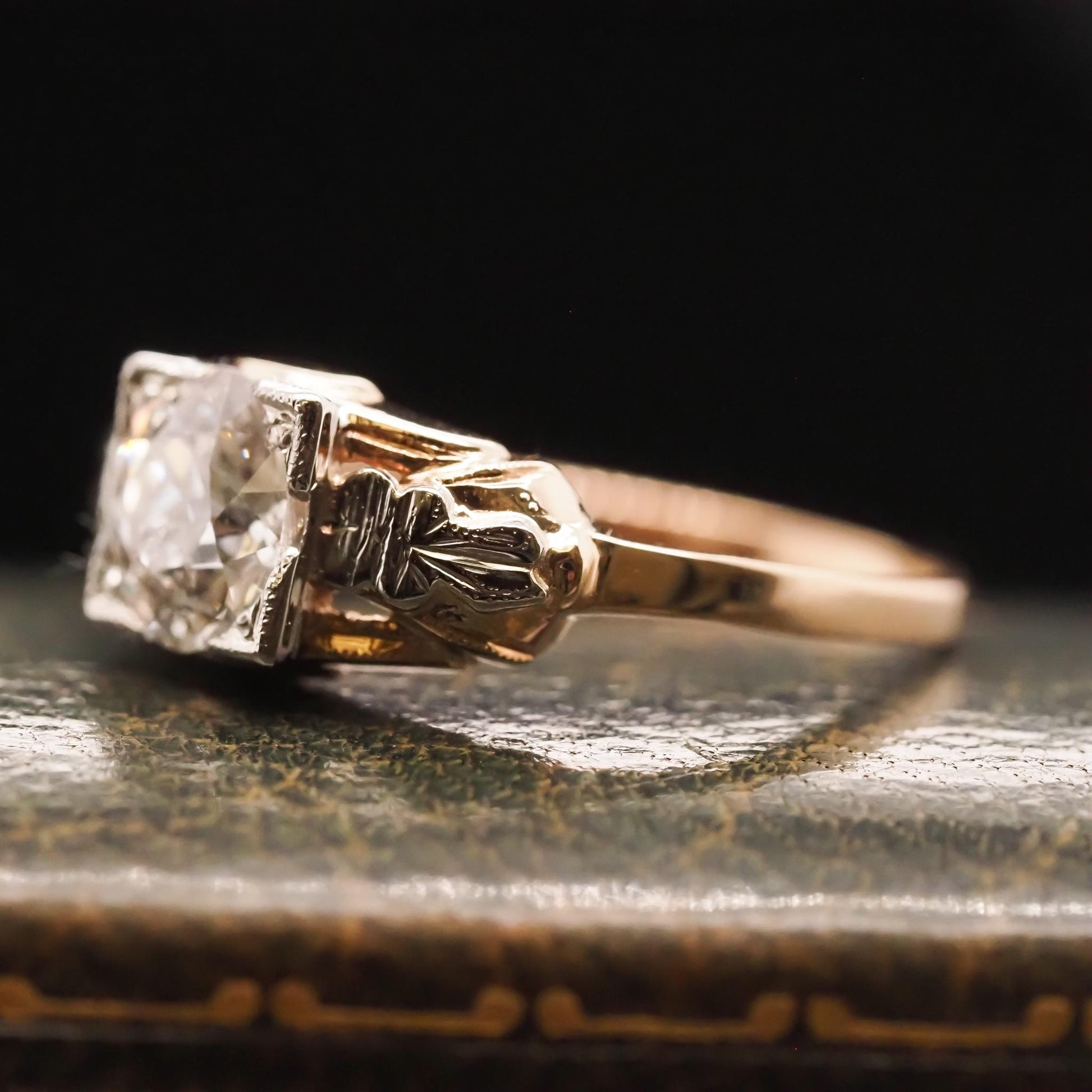 Circa 1900 14K Yellow Gold Edwardian 1.08ct Old European Diamond Engagement Ring
