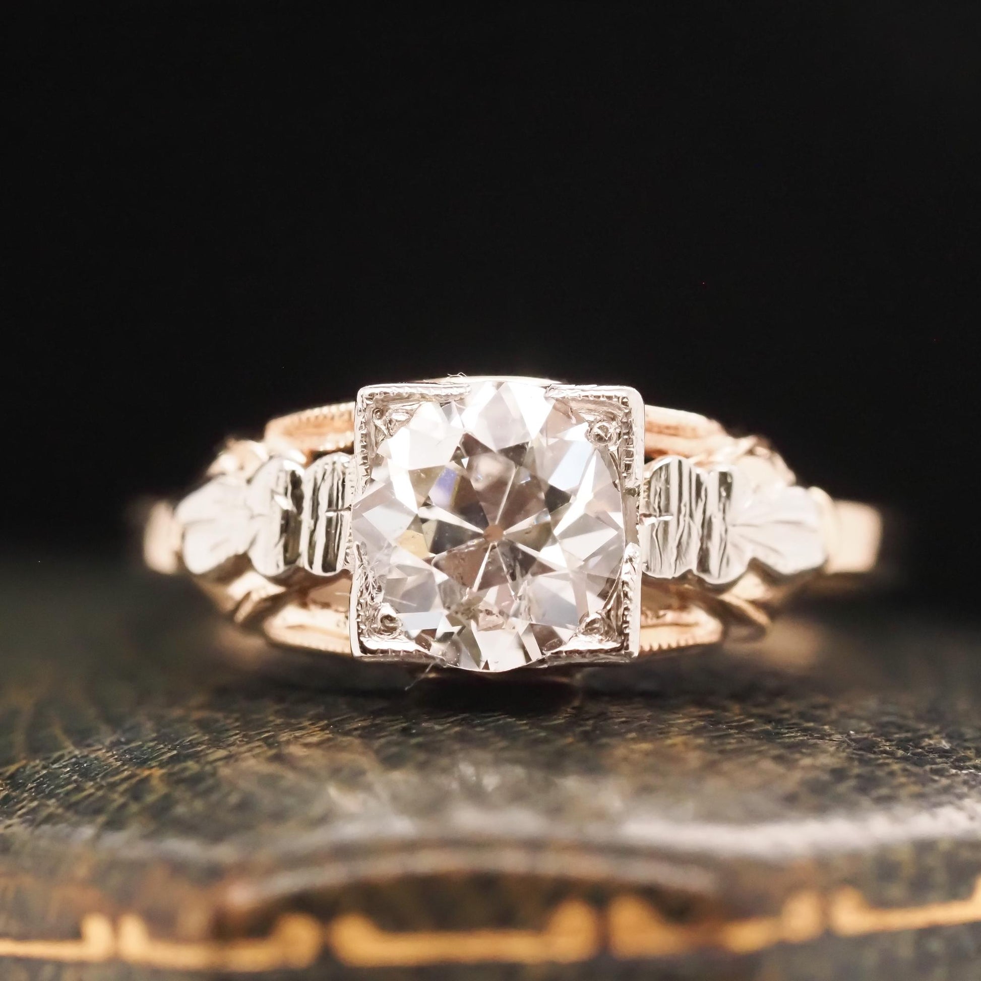Circa 1900 14K Yellow Gold Edwardian 1.08ct Old European Diamond Engagement Ring