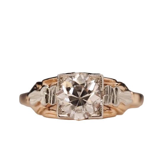 Circa 1900 14K Yellow Gold Edwardian 1.08ct Old European Diamond Engagement Ring